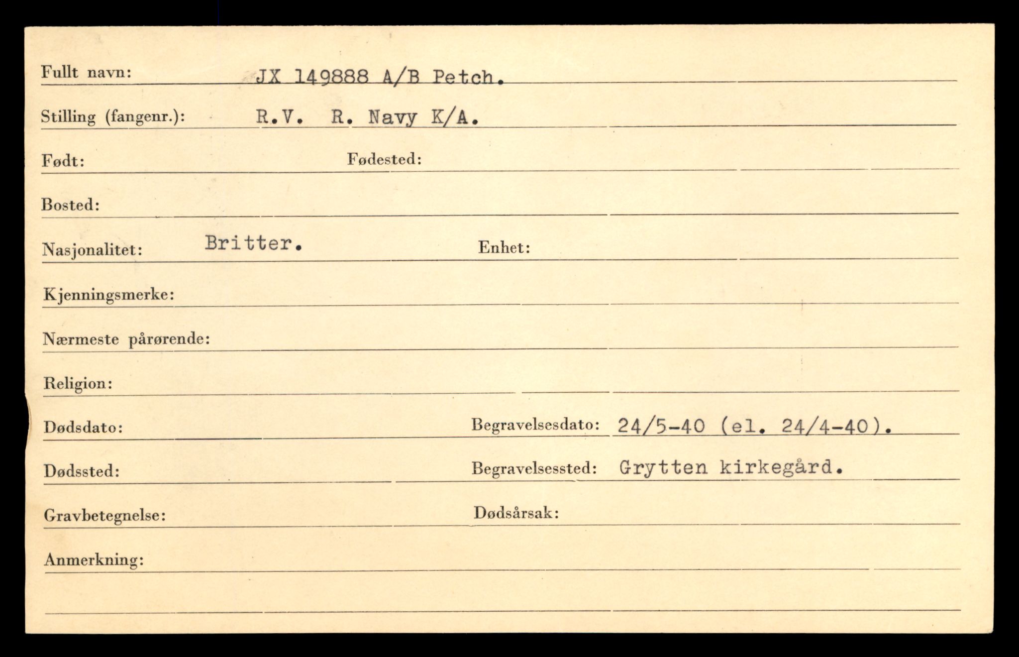 Distriktskontoret for krigsgraver, AV/SAT-A-5030/E/L0005: Kasett/kartotek over falne Britiske og tyske solater, samt andre nasjoners krigsgraver, 1945, s. 1759