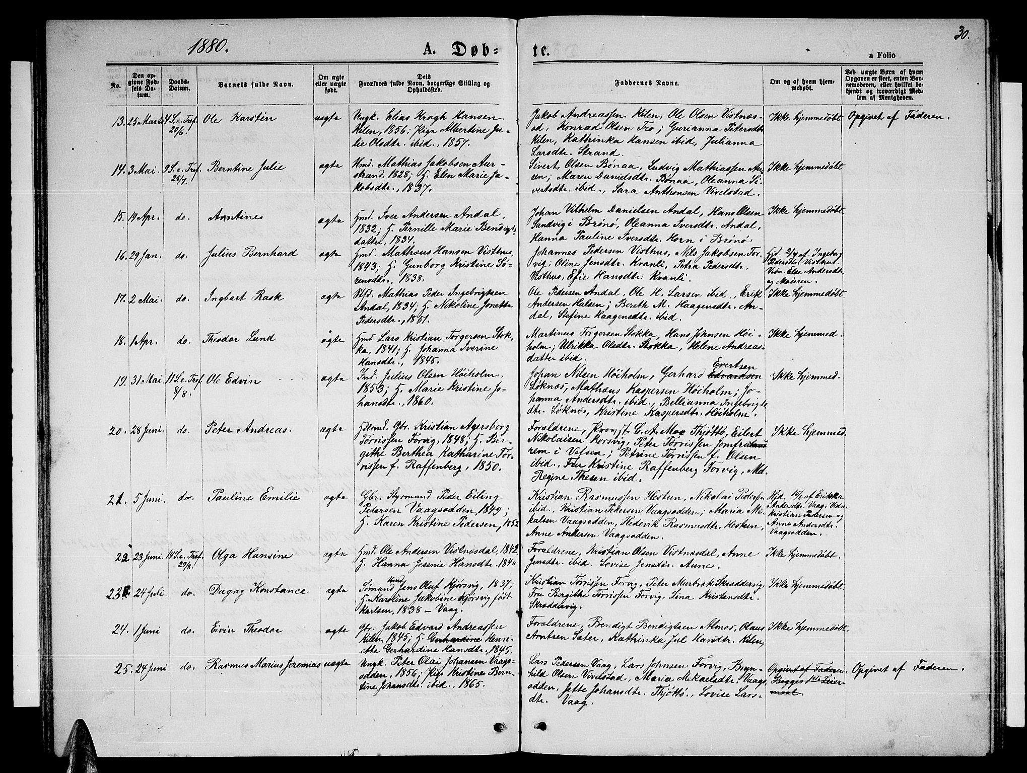 Ministerialprotokoller, klokkerbøker og fødselsregistre - Nordland, SAT/A-1459/819/L0276: Klokkerbok nr. 819C02, 1869-1887, s. 30