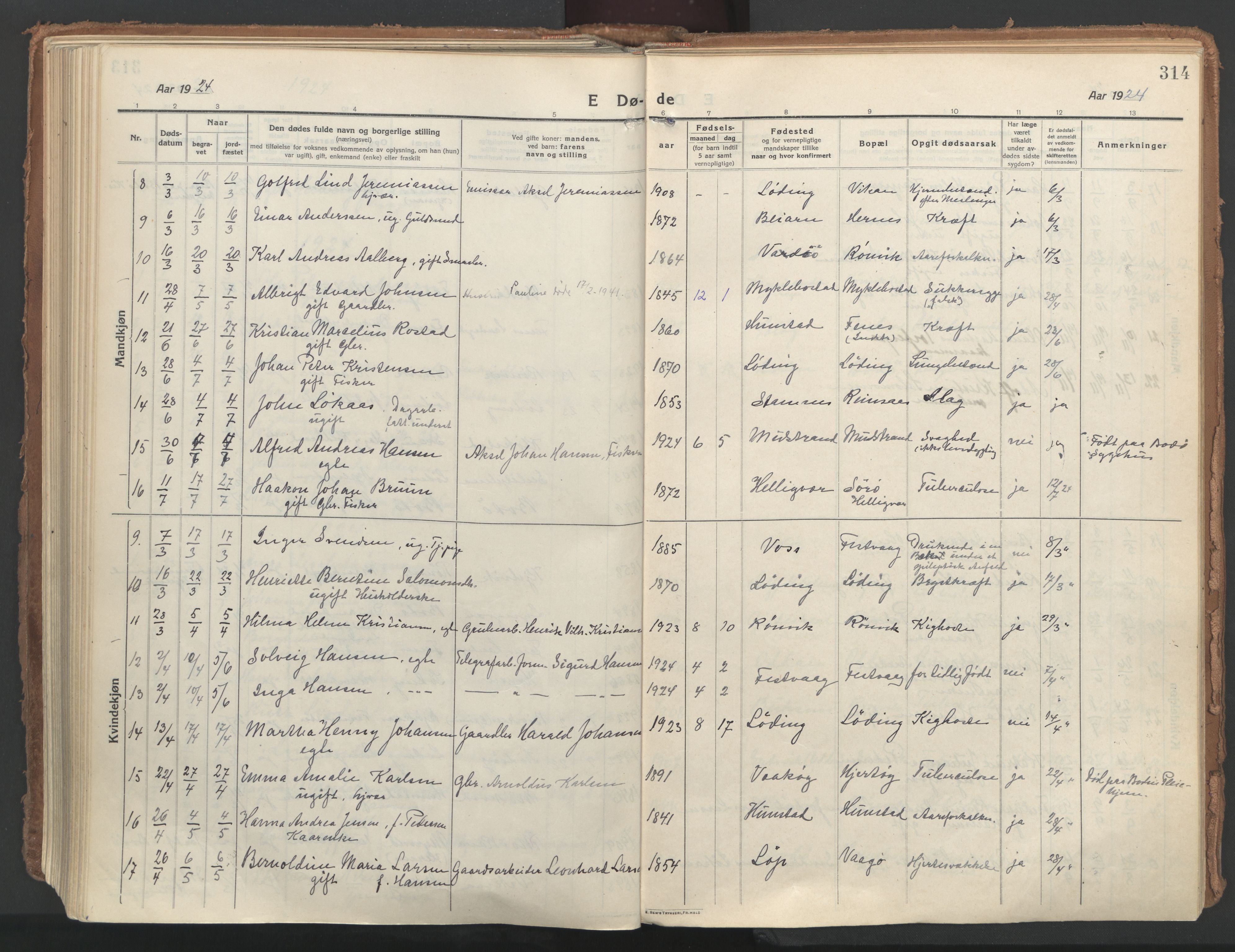 Ministerialprotokoller, klokkerbøker og fødselsregistre - Nordland, AV/SAT-A-1459/802/L0060: Ministerialbok nr. 802A07, 1916-1933, s. 314