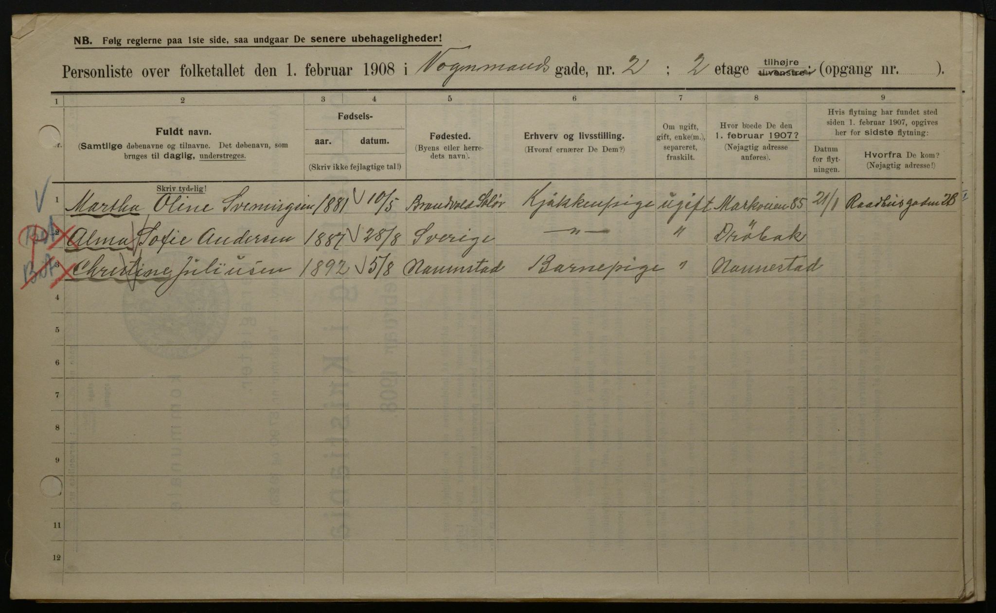 OBA, Kommunal folketelling 1.2.1908 for Kristiania kjøpstad, 1908, s. 111426