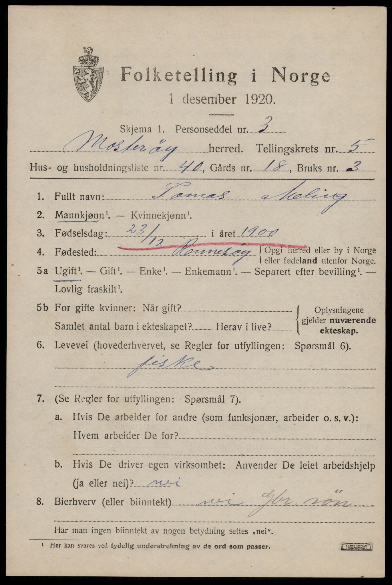 SAST, Folketelling 1920 for 1143 Mosterøy herred, 1920, s. 2546