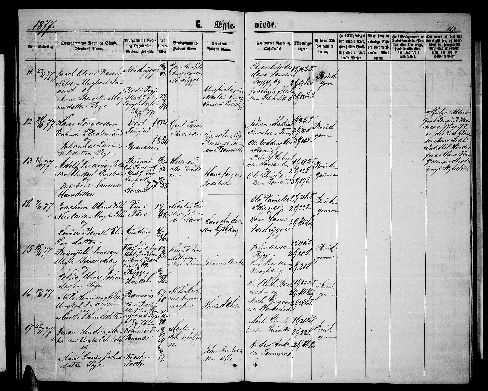 Ministerialprotokoller, klokkerbøker og fødselsregistre - Nordland, AV/SAT-A-1459/893/L1348: Klokkerbok nr. 893C03, 1867-1877, s. 168