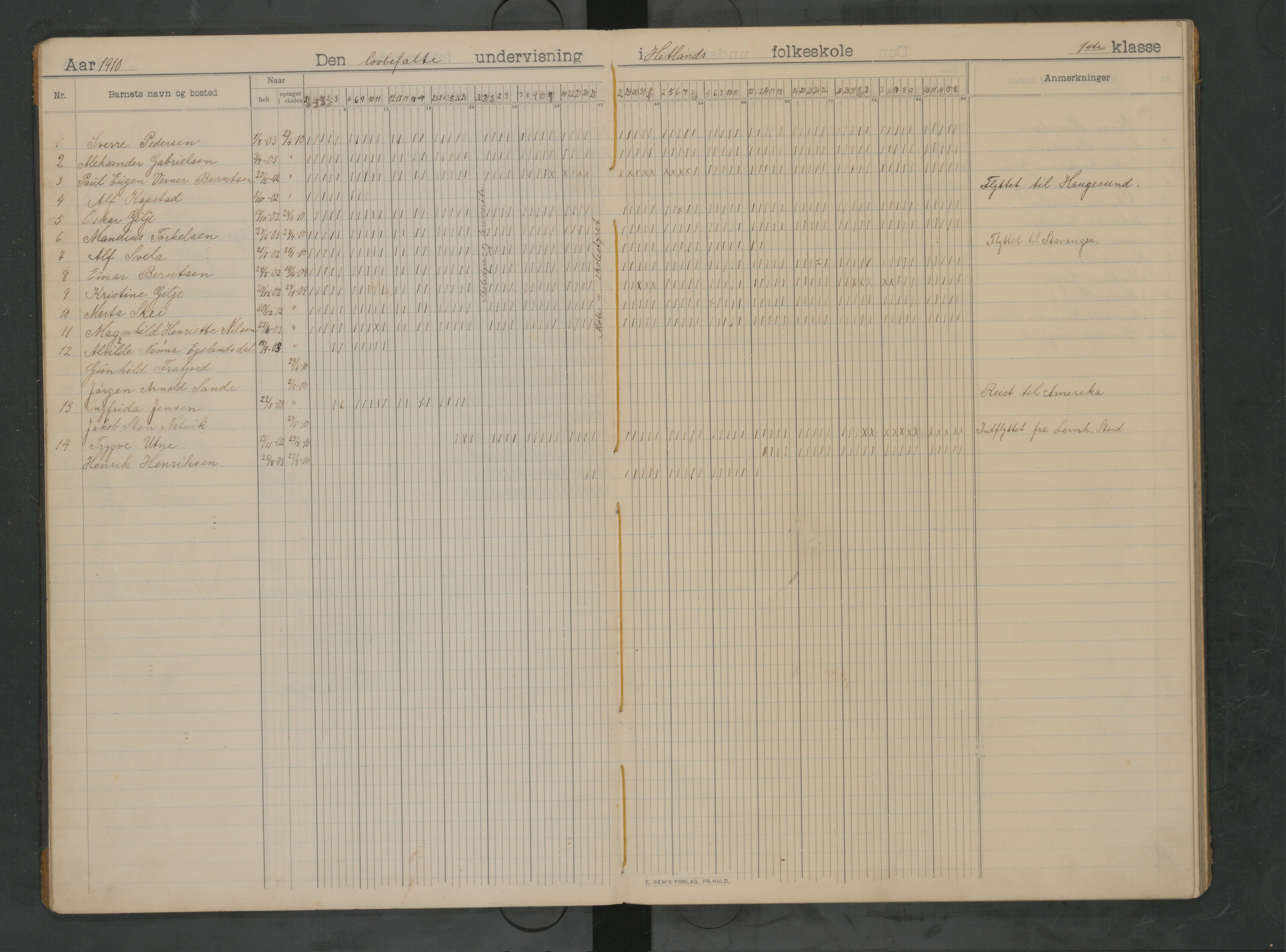 Hetland kommune. Kvaleberg skole, BYST/A-0145/G/Ga/L0006: Klassedagbok, 1909-1917