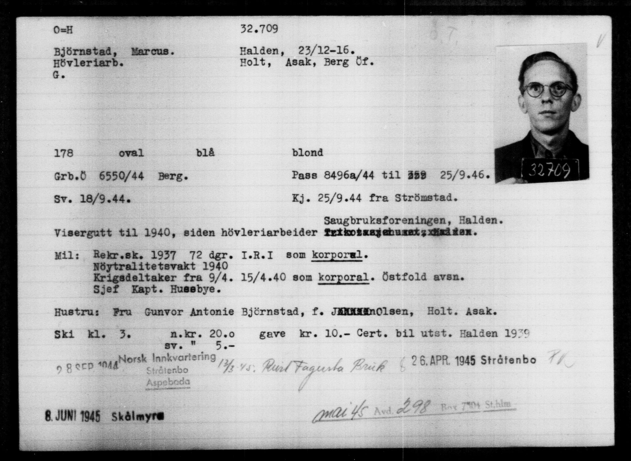 Utenriksstasjonene, Legasjonen i Stockholm, Flyktningkontoret, AV/RA-S-6753/V/Va/L0013: Kjesäterkartoteket, flyktninger med registreringsnr. 31500-34731, 1940-1945, s. 1271