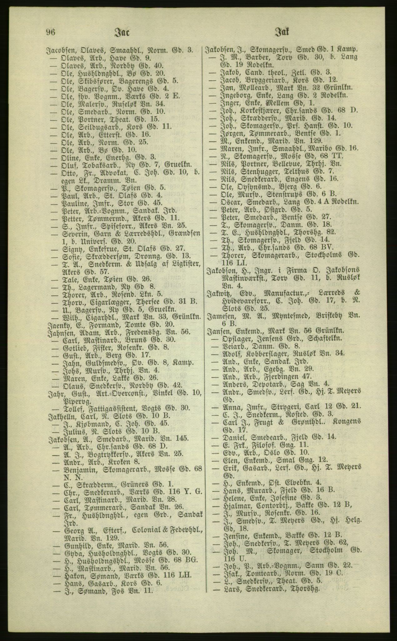 Kristiania/Oslo adressebok, PUBL/-, 1881, s. 96