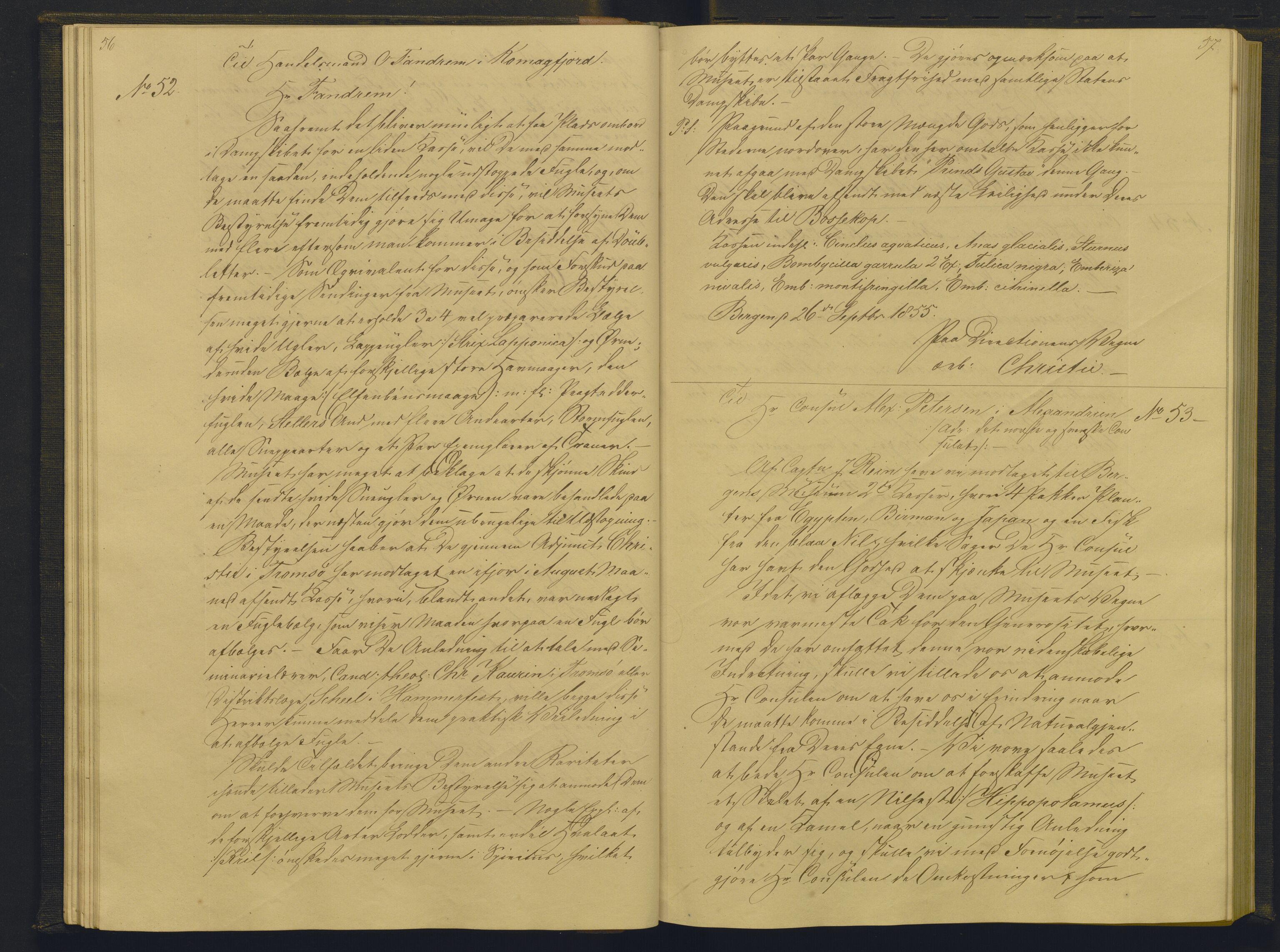 Bergens Museum, AV/SAB-A-17301/08/B/Ba/L0001: Kopibok , 1852-1874, s. 56-57