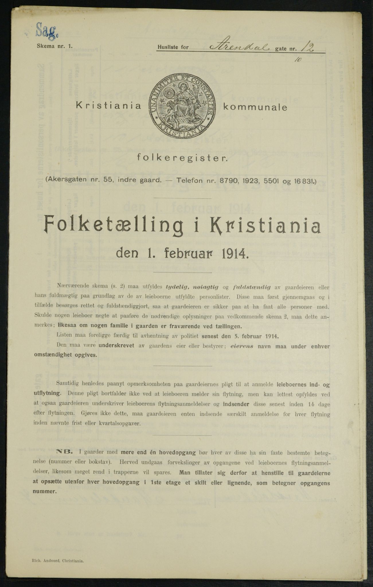 OBA, Kommunal folketelling 1.2.1914 for Kristiania, 1914, s. 1999