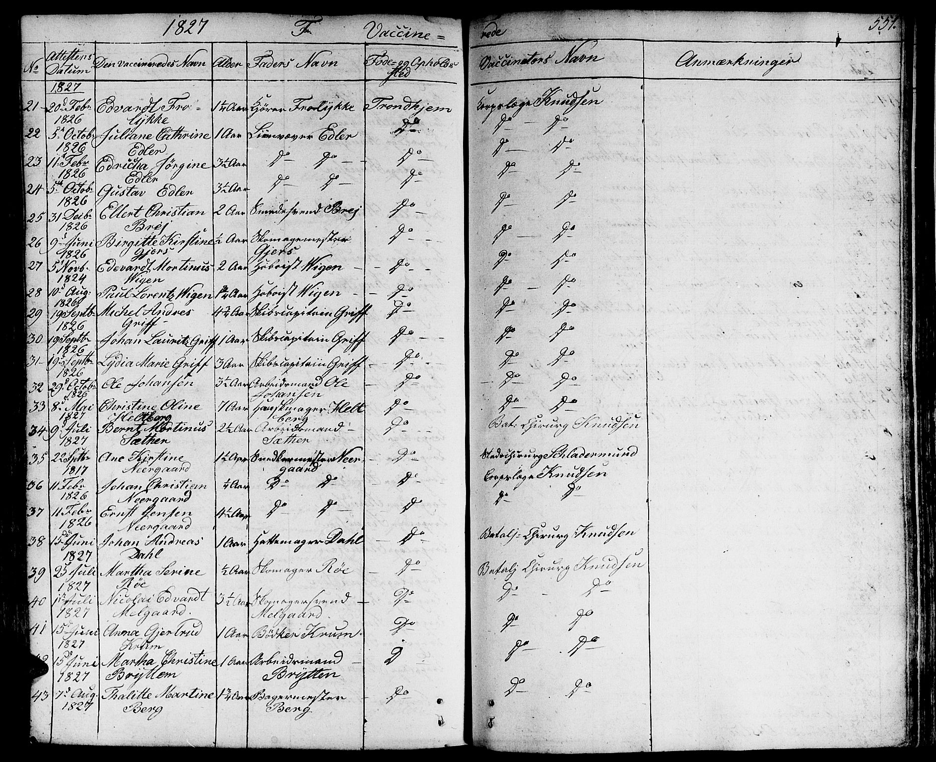 Ministerialprotokoller, klokkerbøker og fødselsregistre - Sør-Trøndelag, SAT/A-1456/601/L0045: Ministerialbok nr. 601A13, 1821-1831, s. 551