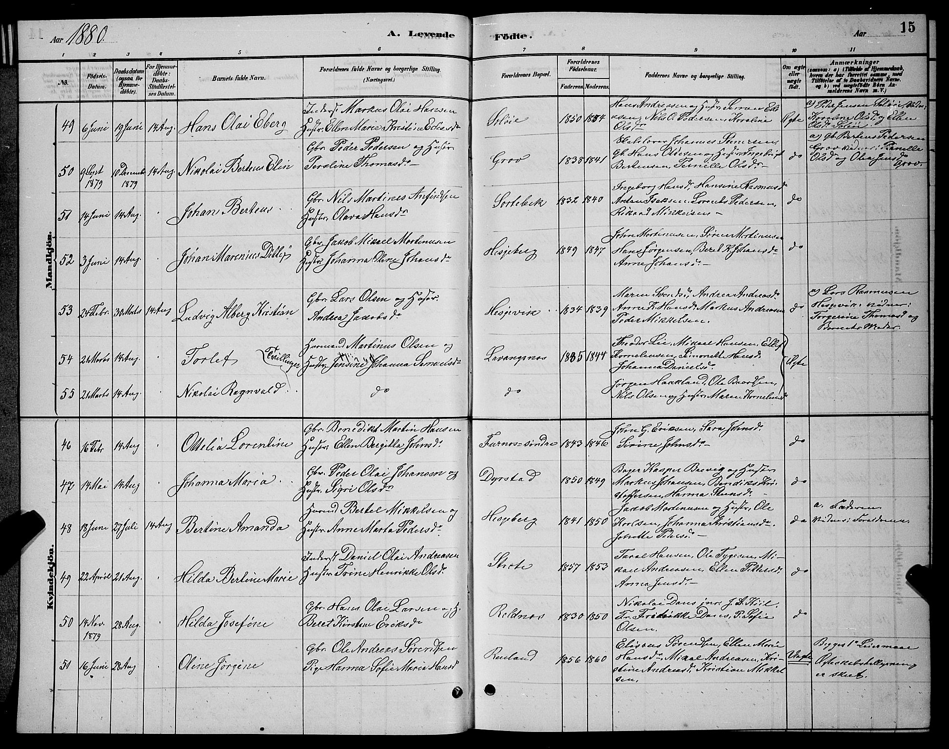 Ibestad sokneprestembete, AV/SATØ-S-0077/H/Ha/Hab/L0007klokker: Klokkerbok nr. 7, 1879-1889, s. 15