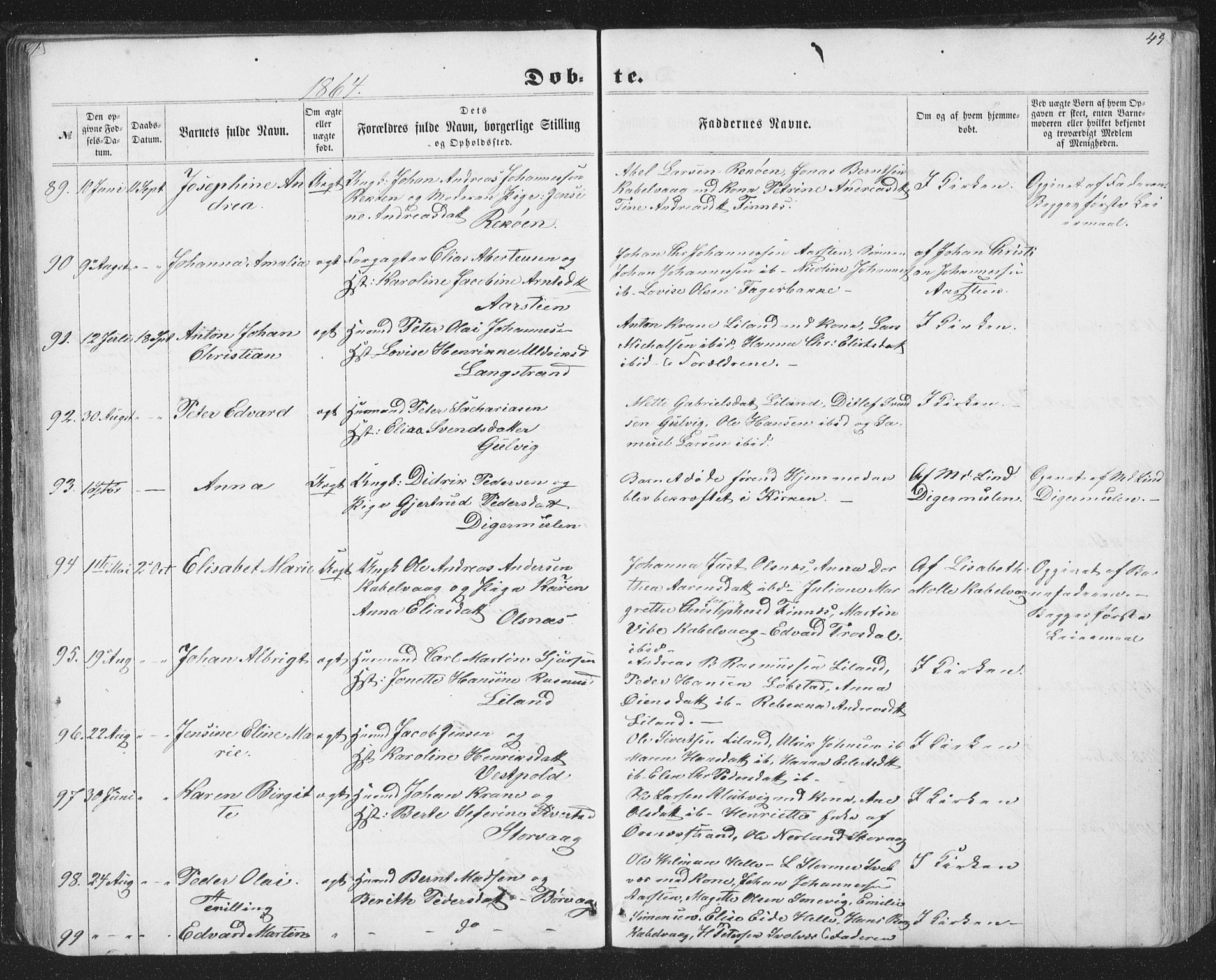 Ministerialprotokoller, klokkerbøker og fødselsregistre - Nordland, SAT/A-1459/874/L1073: Klokkerbok nr. 874C02, 1860-1870, s. 49