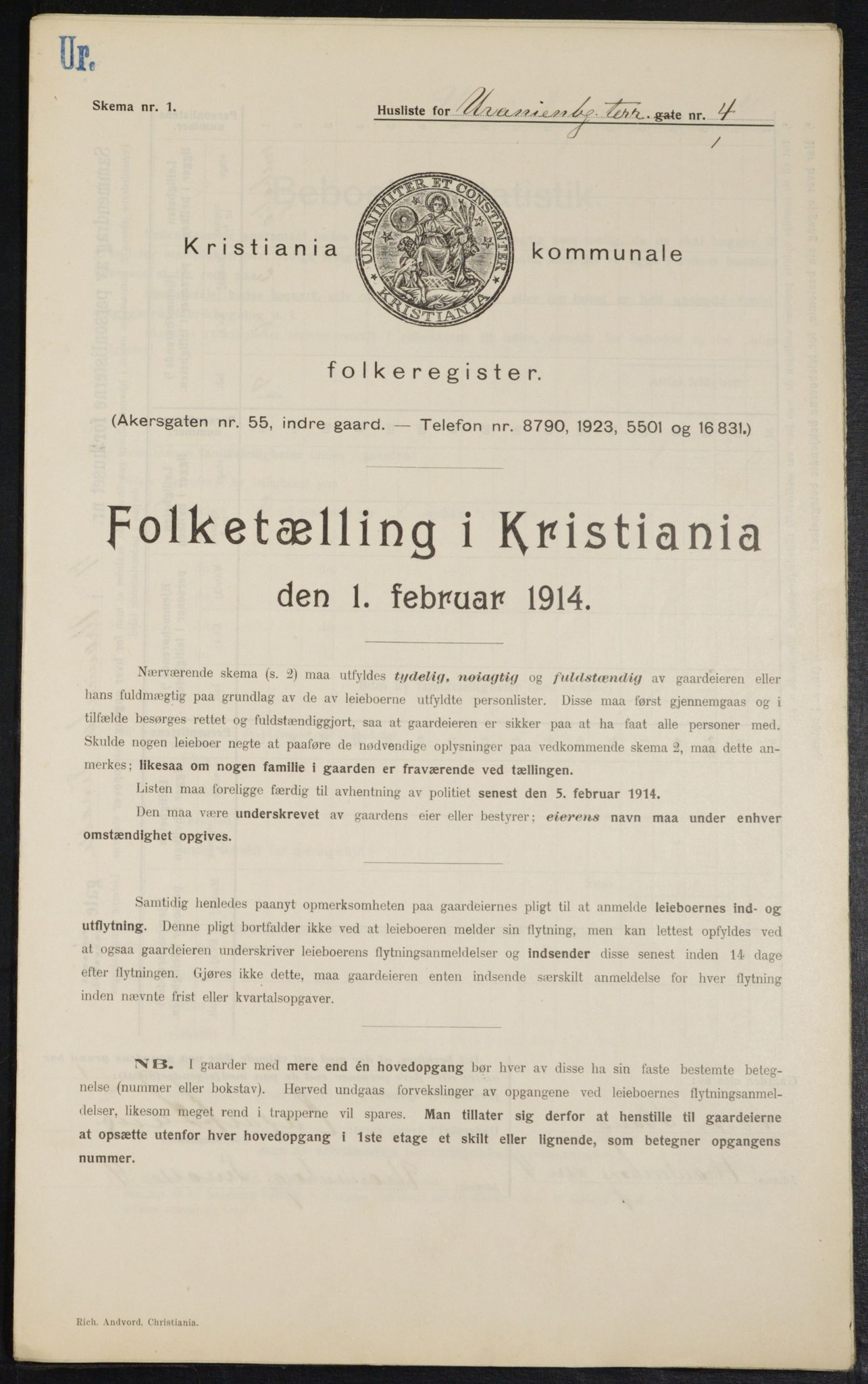 OBA, Kommunal folketelling 1.2.1914 for Kristiania, 1914, s. 121239