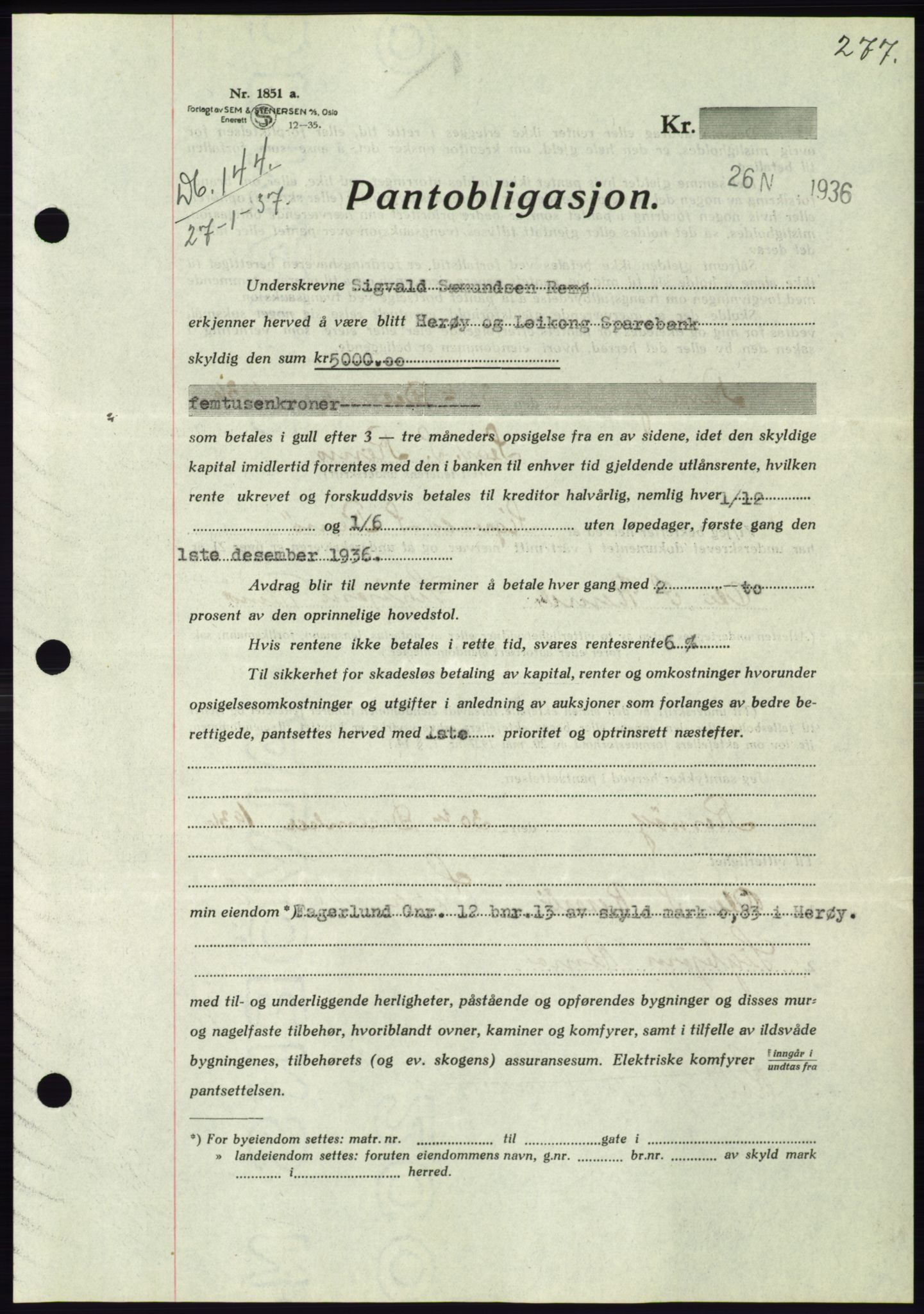 Søre Sunnmøre sorenskriveri, SAT/A-4122/1/2/2C/L0062: Pantebok nr. 56, 1936-1937, Dagboknr: 144/1937