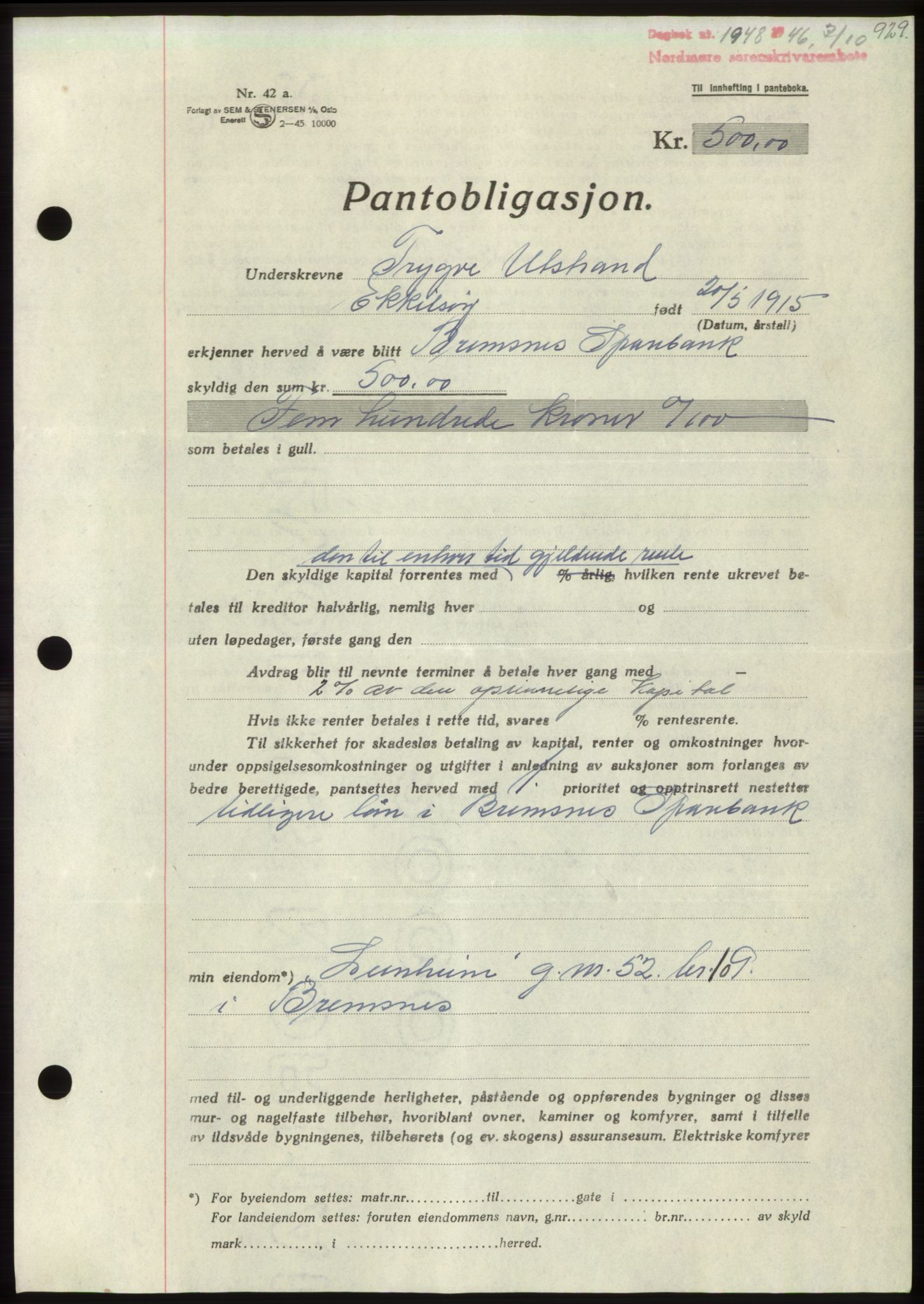 Nordmøre sorenskriveri, SAT/A-4132/1/2/2Ca: Pantebok nr. B94, 1946-1946, Dagboknr: 1948/1946