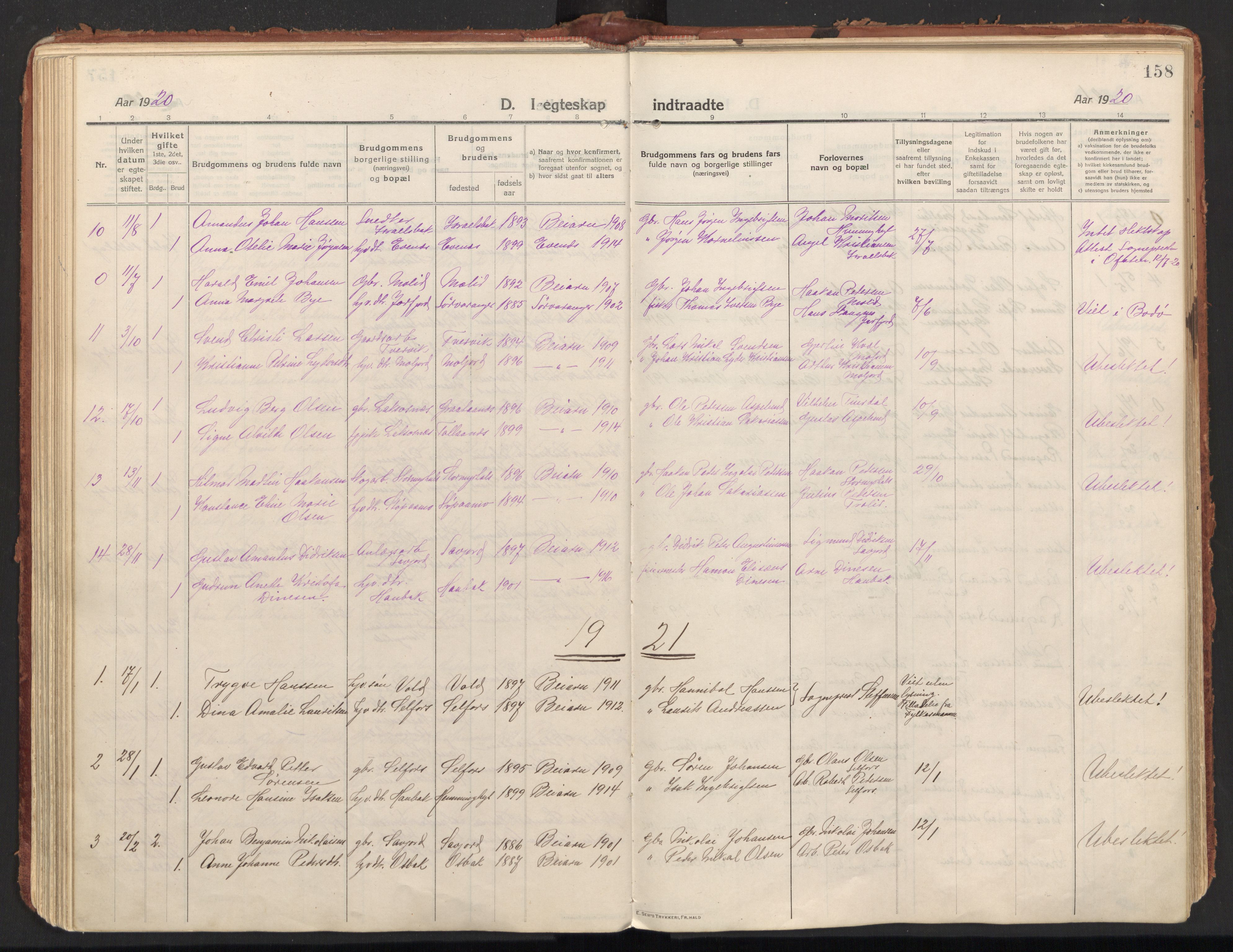 Ministerialprotokoller, klokkerbøker og fødselsregistre - Nordland, SAT/A-1459/846/L0650: Ministerialbok nr. 846A08, 1916-1935, s. 158