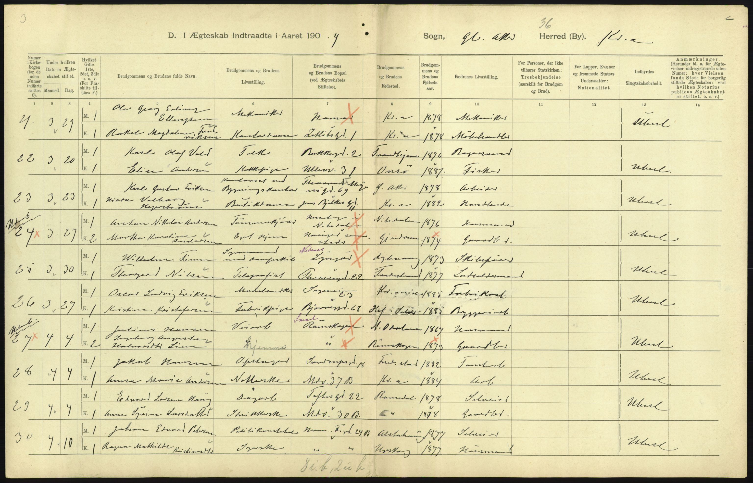 Statistisk sentralbyrå, Sosiodemografiske emner, Befolkning, AV/RA-S-2228/D/Df/Dfa/Dfab/L0004: Kristiania: Gifte, døde, 1904, s. 249