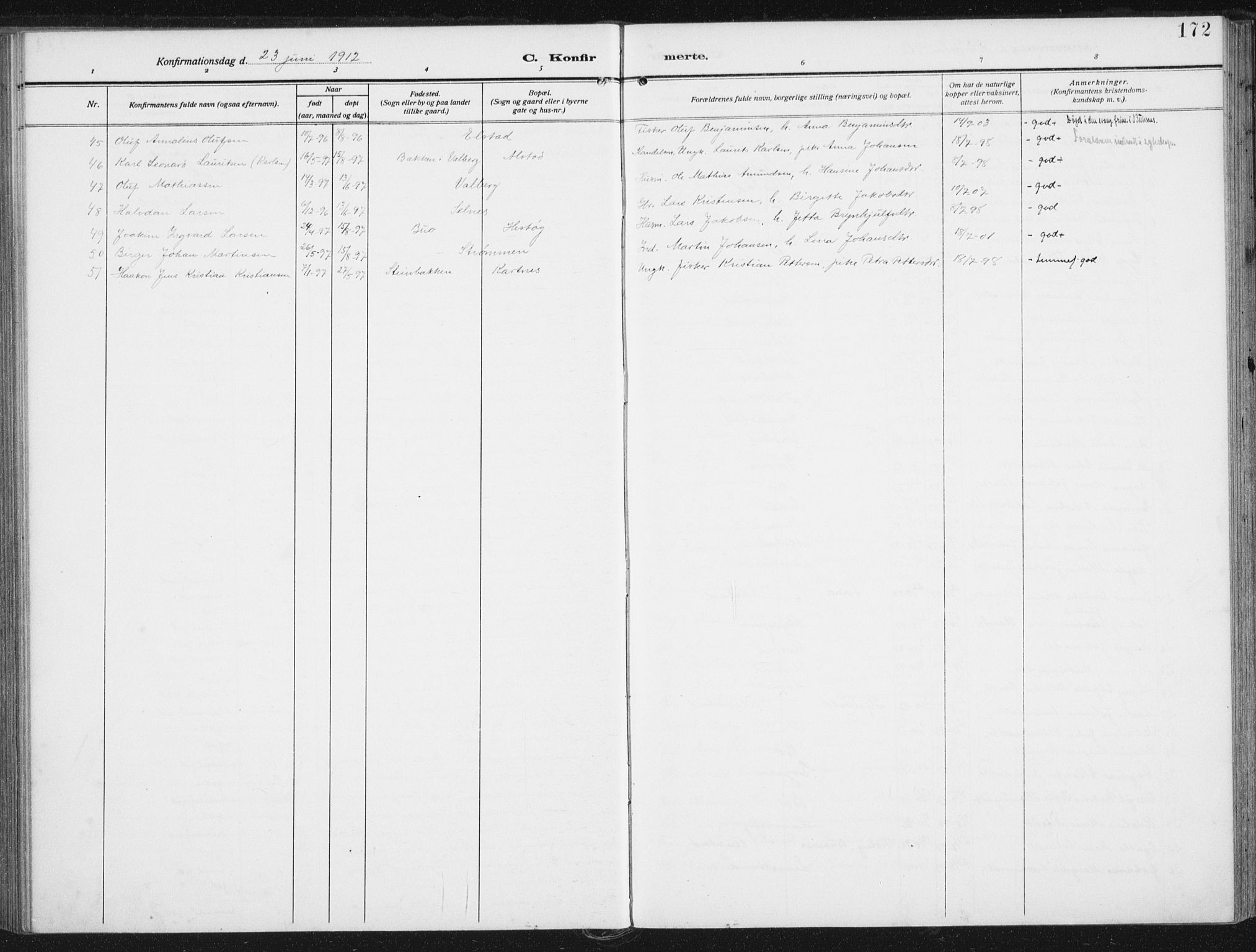 Ministerialprotokoller, klokkerbøker og fødselsregistre - Nordland, AV/SAT-A-1459/880/L1135: Ministerialbok nr. 880A09, 1908-1919, s. 172