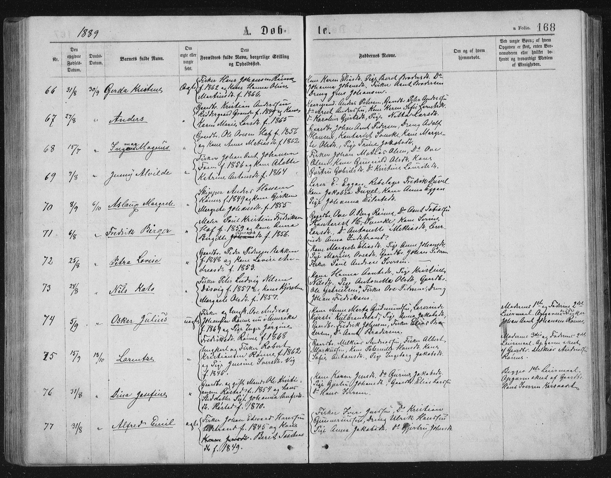 Ministerialprotokoller, klokkerbøker og fødselsregistre - Sør-Trøndelag, SAT/A-1456/659/L0745: Klokkerbok nr. 659C02, 1869-1892, s. 168