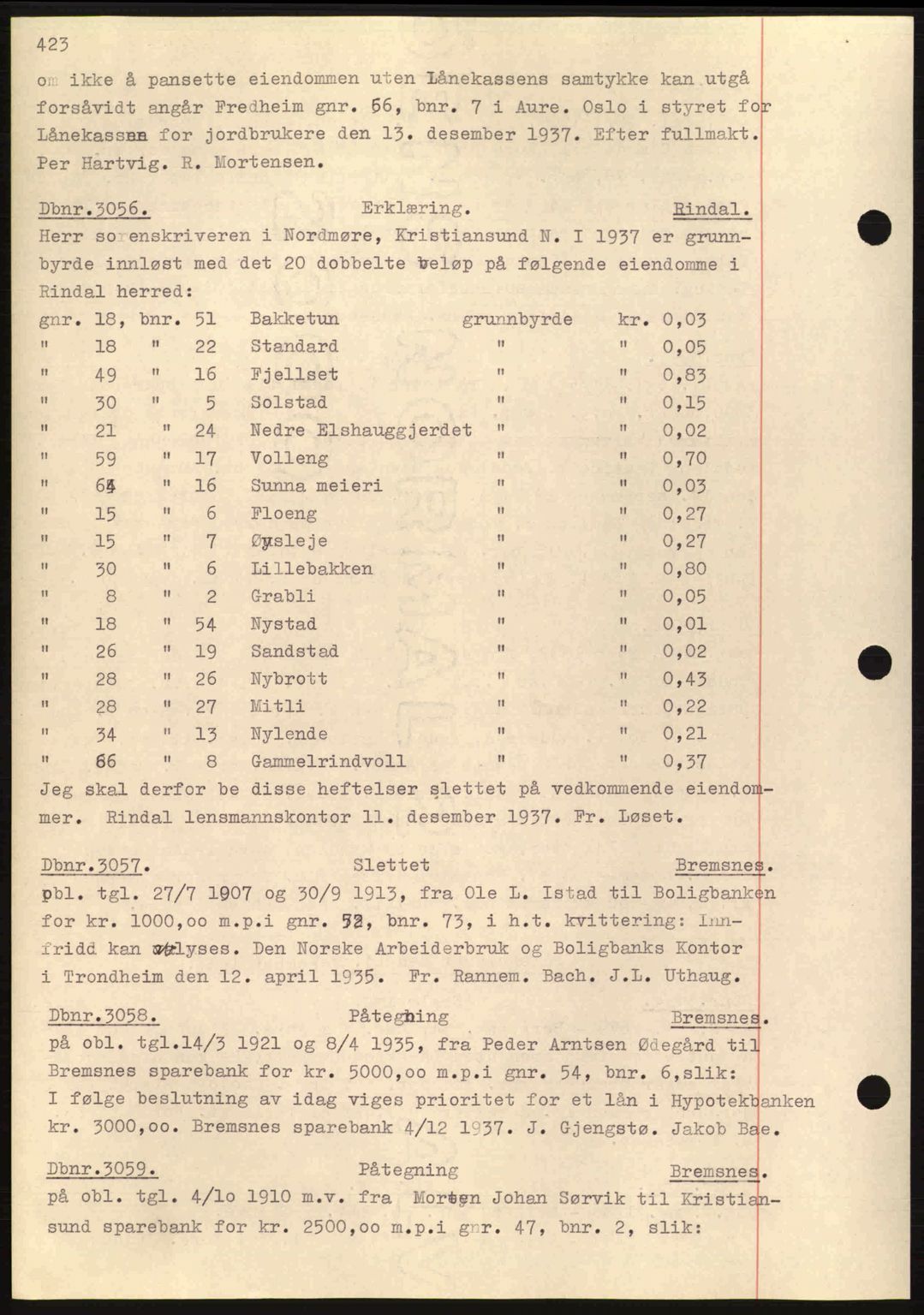 Nordmøre sorenskriveri, SAT/A-4132/1/2/2Ca: Pantebok nr. C80, 1936-1939, Dagboknr: 3056/1937