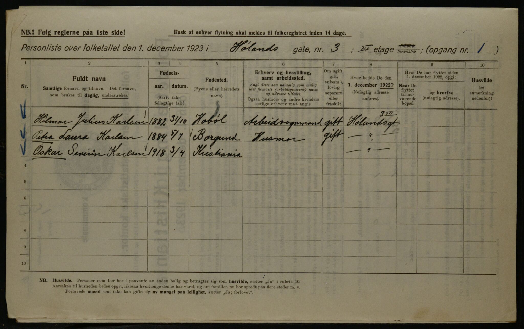 OBA, Kommunal folketelling 1.12.1923 for Kristiania, 1923, s. 47151