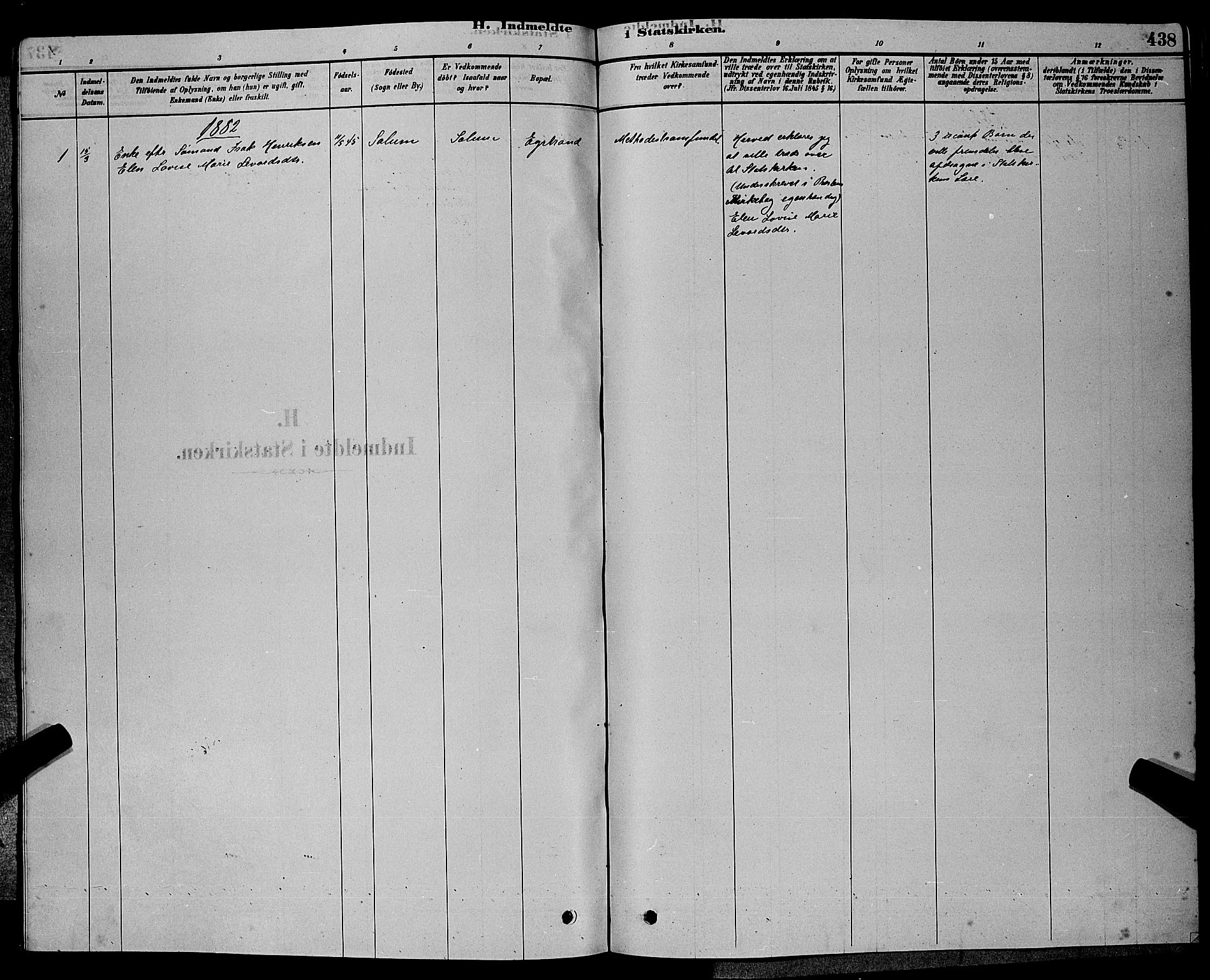 Bamble kirkebøker, AV/SAKO-A-253/G/Ga/L0008: Klokkerbok nr. I 8, 1878-1888, s. 438