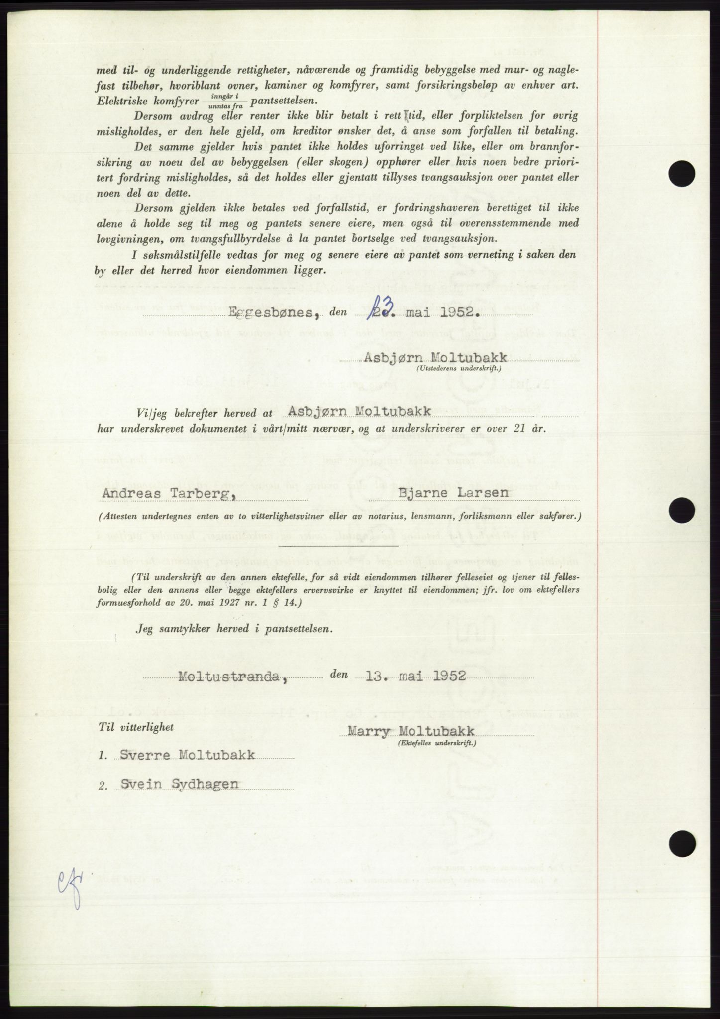 Søre Sunnmøre sorenskriveri, AV/SAT-A-4122/1/2/2C/L0121: Pantebok nr. 9B, 1951-1952, Dagboknr: 1004/1952