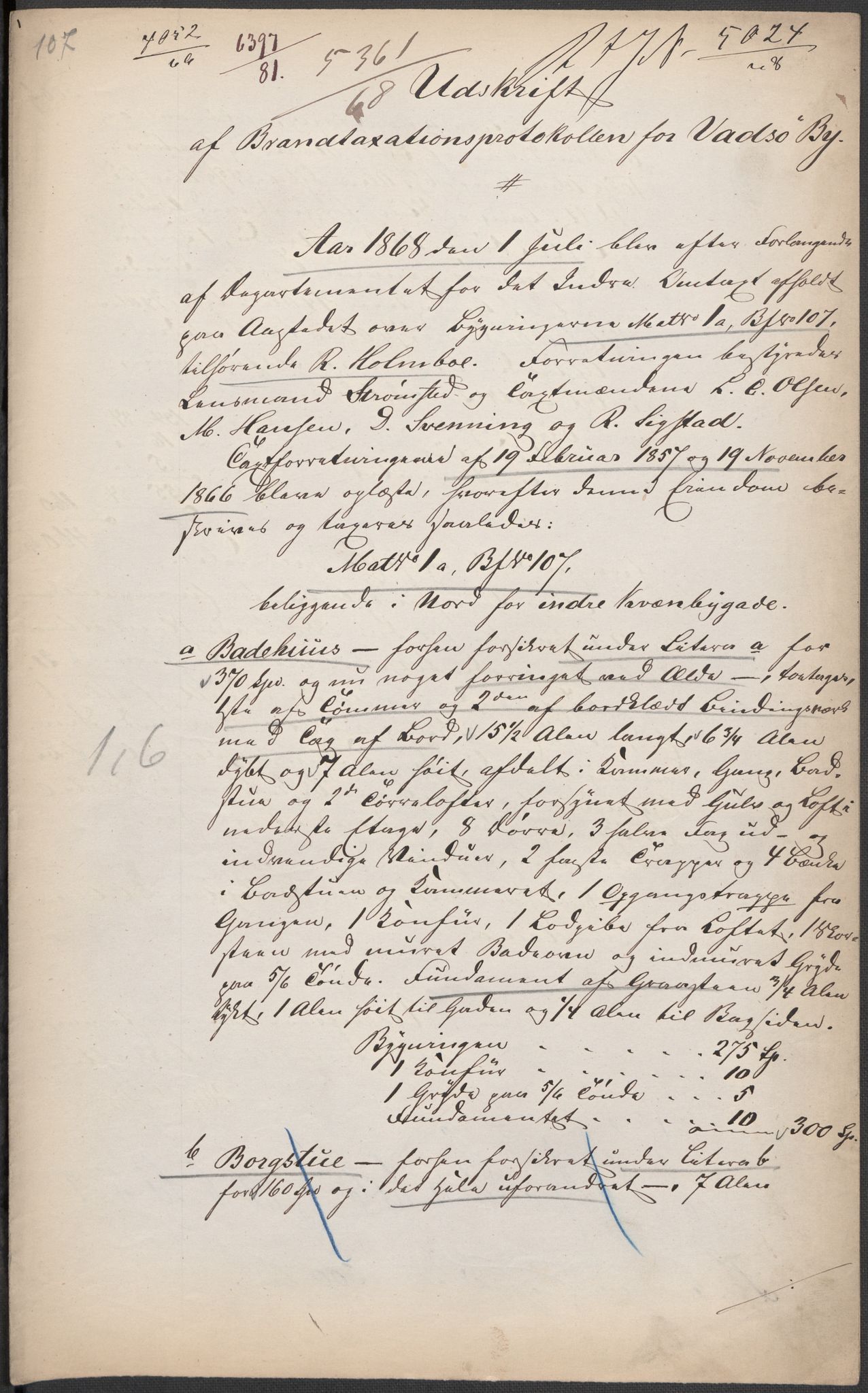 Norges Brannkasse, AV/RA-S-1549/E/Eu/L0010: Branntakster for Vadsø by, 1854-1949, s. 235