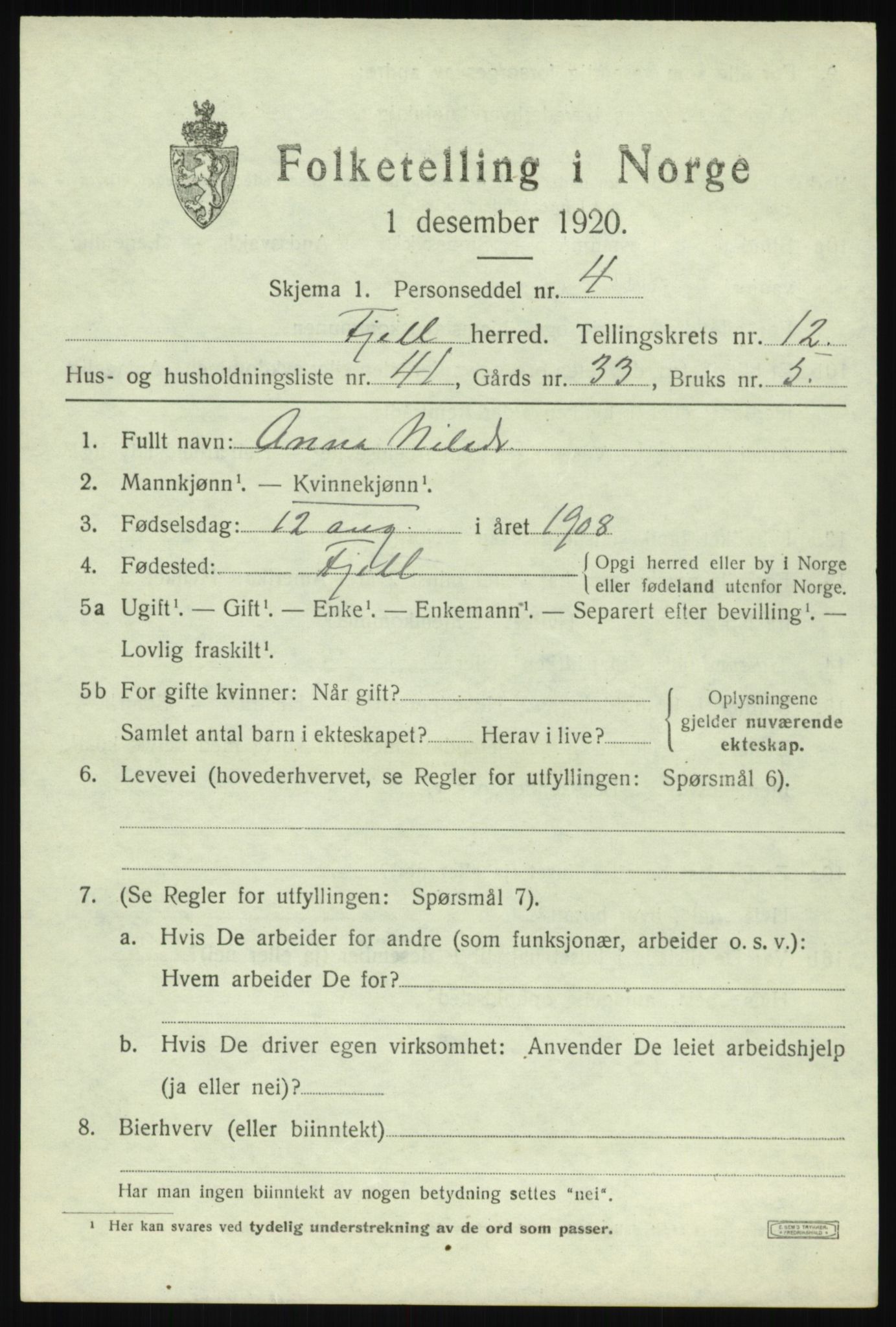 SAB, Folketelling 1920 for 1246 Fjell herred, 1920, s. 11252