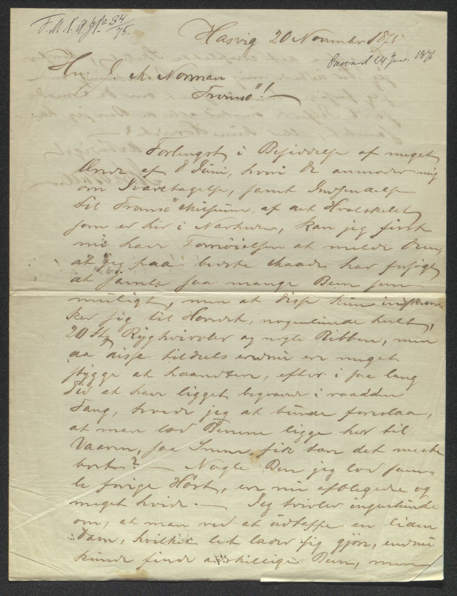 Tromsø Museum, AV/SATØ-S-0162/D/Db/L0032: Journalsaker og innkomne brev, 1872-1878, s. 345