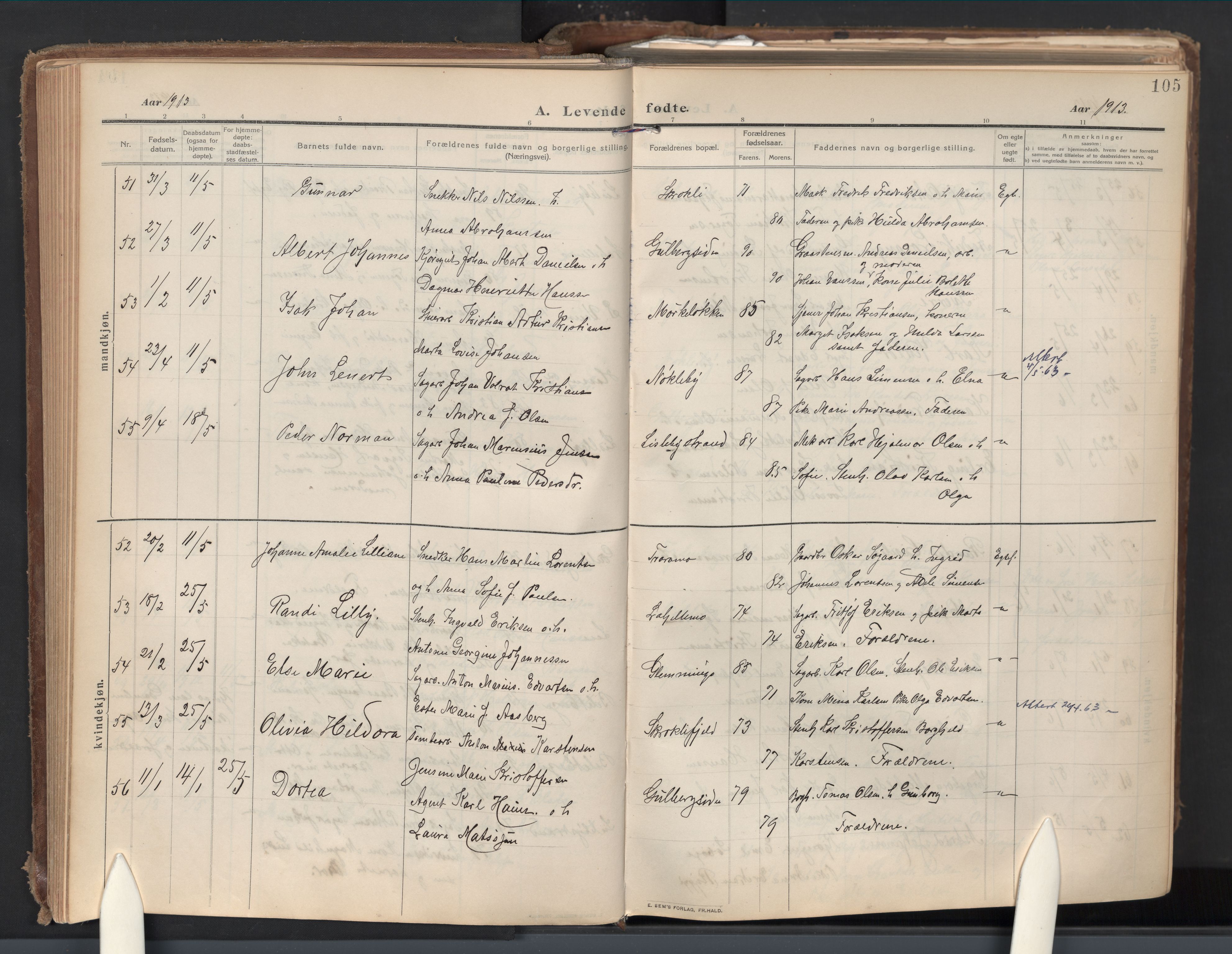 Glemmen prestekontor Kirkebøker, AV/SAO-A-10908/G/Ga/L0007: Klokkerbok nr. 7, 1909-1930, s. 105