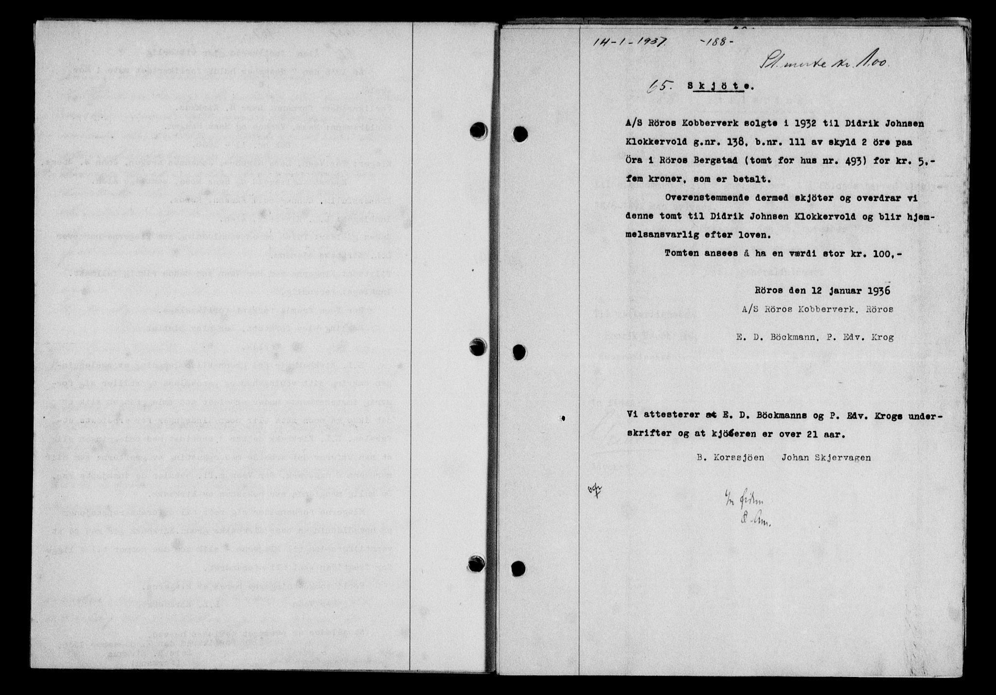 Gauldal sorenskriveri, SAT/A-0014/1/2/2C/L0046: Pantebok nr. 49-50, 1936-1937, Dagboknr: 65/1937