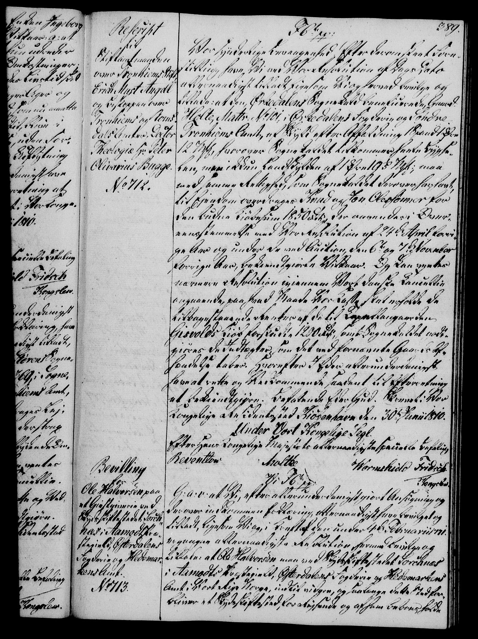 Rentekammeret, Kammerkanselliet, RA/EA-3111/G/Gg/Gga/L0019: Norsk ekspedisjonsprotokoll med register (merket RK 53.19), 1807-1810, s. 389