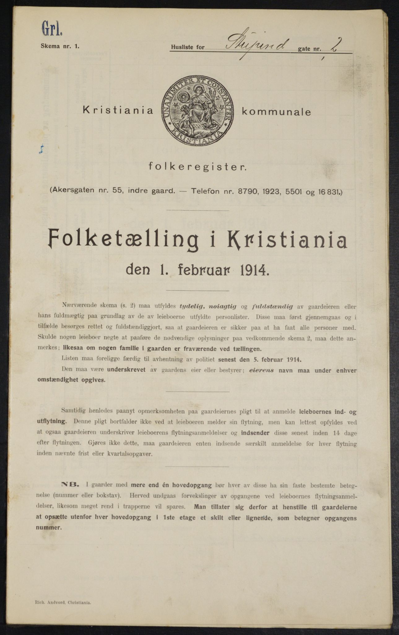 OBA, Kommunal folketelling 1.2.1914 for Kristiania, 1914, s. 105208