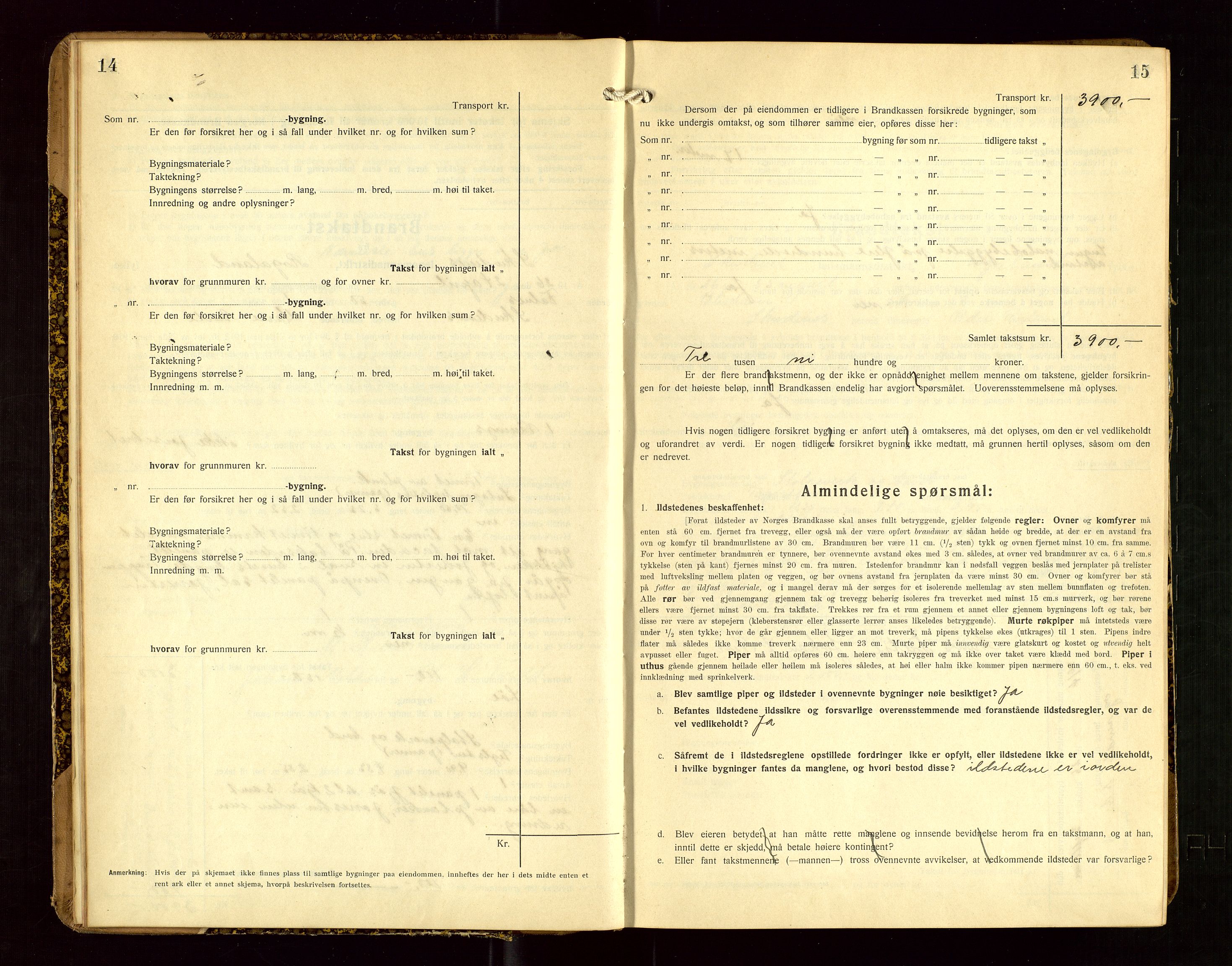 Skudenes lensmannskontor, SAST/A-100444/Gob/L0002: "Brandtakstprotokoll", 1925-1952, s. 14-15