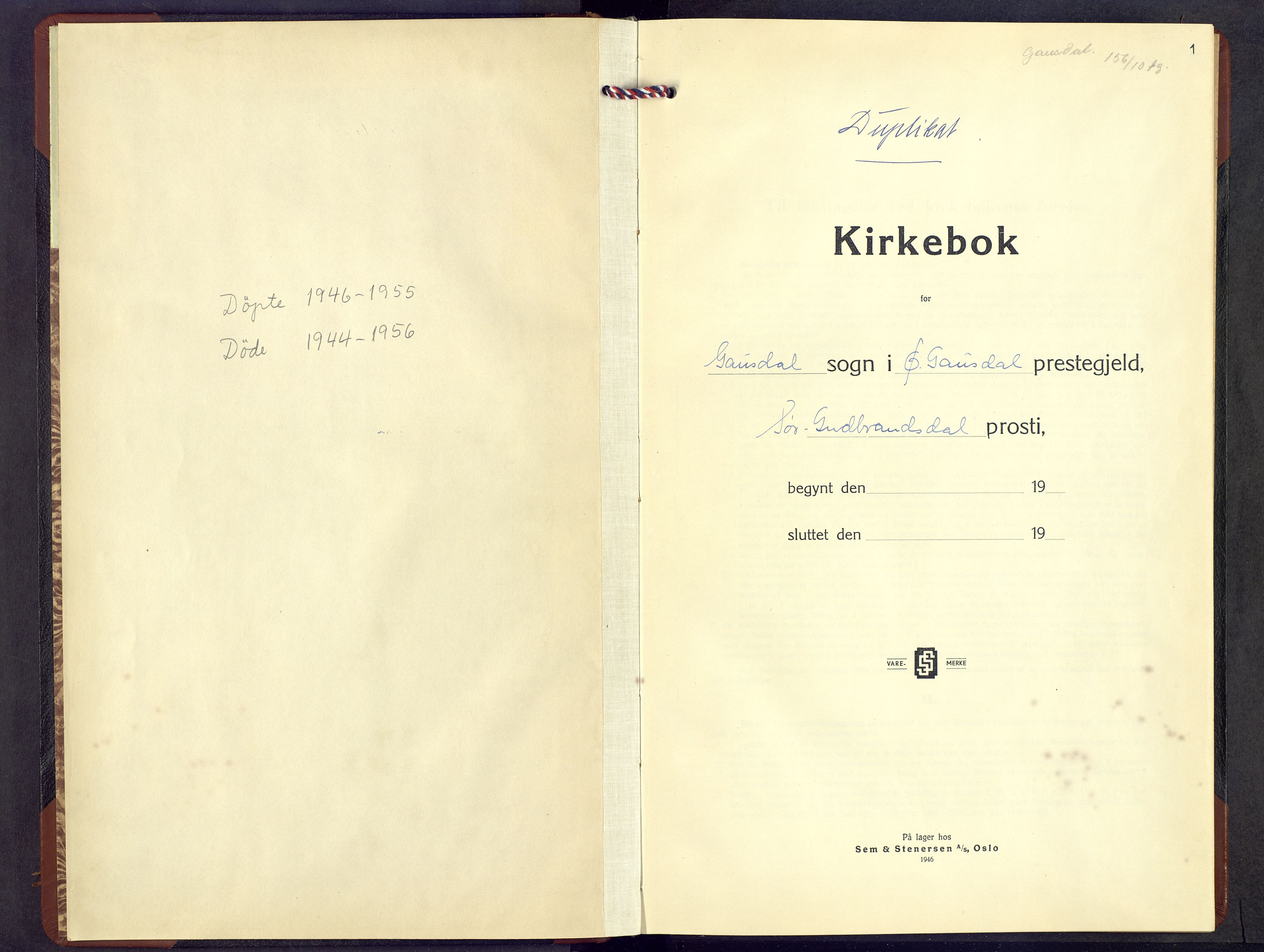 Østre Gausdal prestekontor, AV/SAH-PREST-092/H/Ha/Hab/L0007: Klokkerbok nr. 7, 1944-1956, s. 1