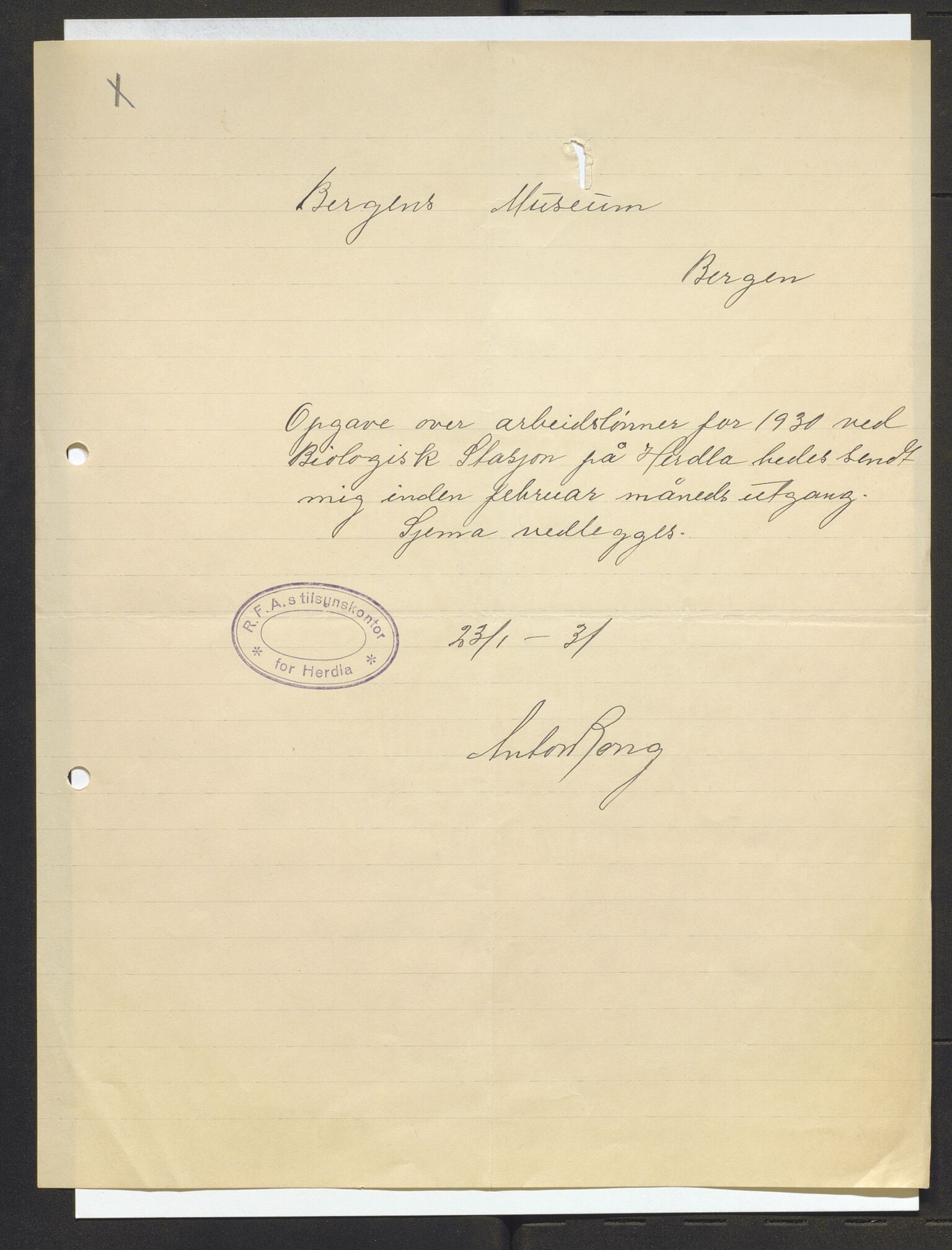 Bergens Museum, AV/SAB-A-17301/13/D/L0002: Korrespondanse , 1928-1940, s. 188