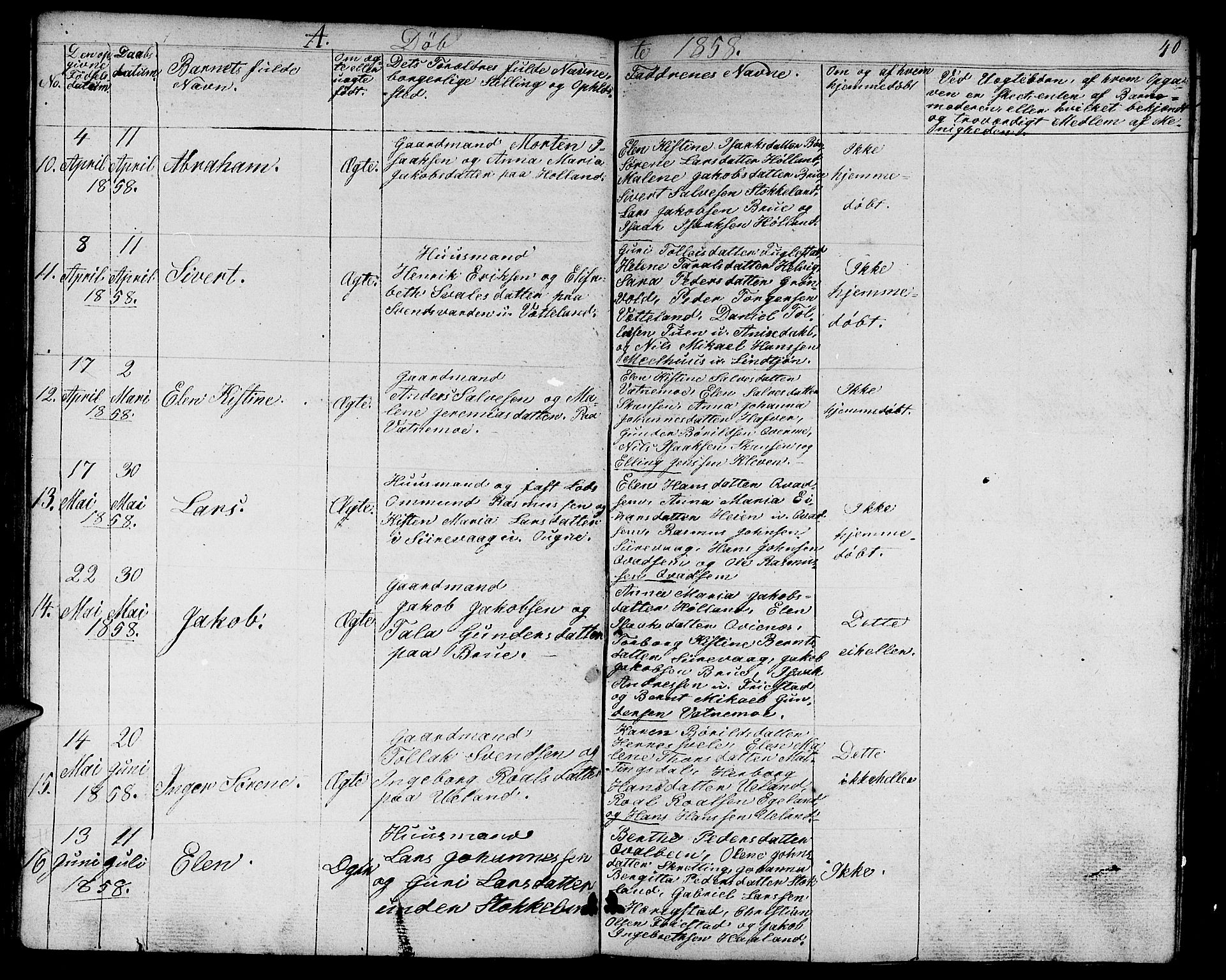 Eigersund sokneprestkontor, AV/SAST-A-101807/S09/L0003: Klokkerbok nr. B 3, 1846-1875, s. 40