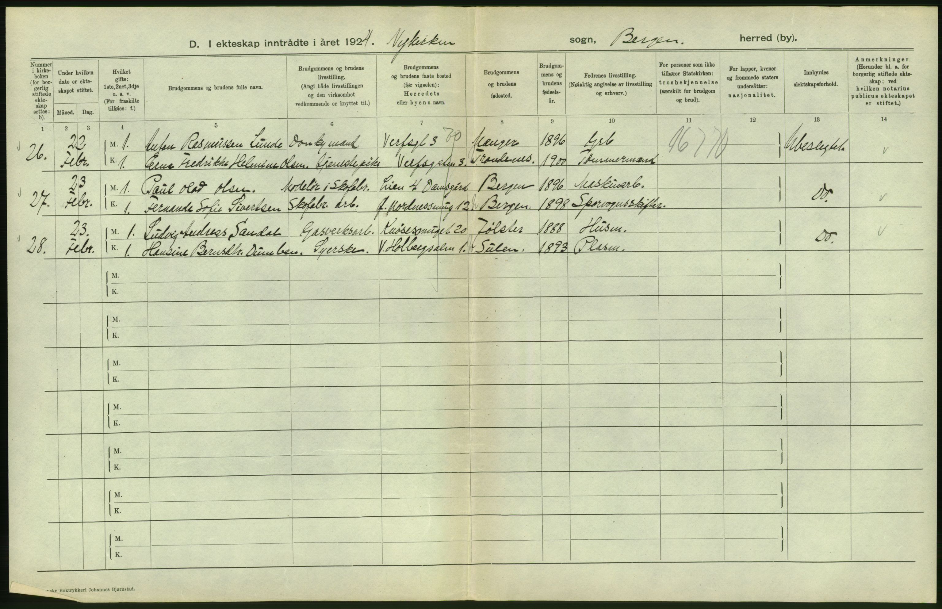 Statistisk sentralbyrå, Sosiodemografiske emner, Befolkning, AV/RA-S-2228/D/Df/Dfc/Dfcd/L0028: Bergen: Gifte, døde., 1924, s. 116