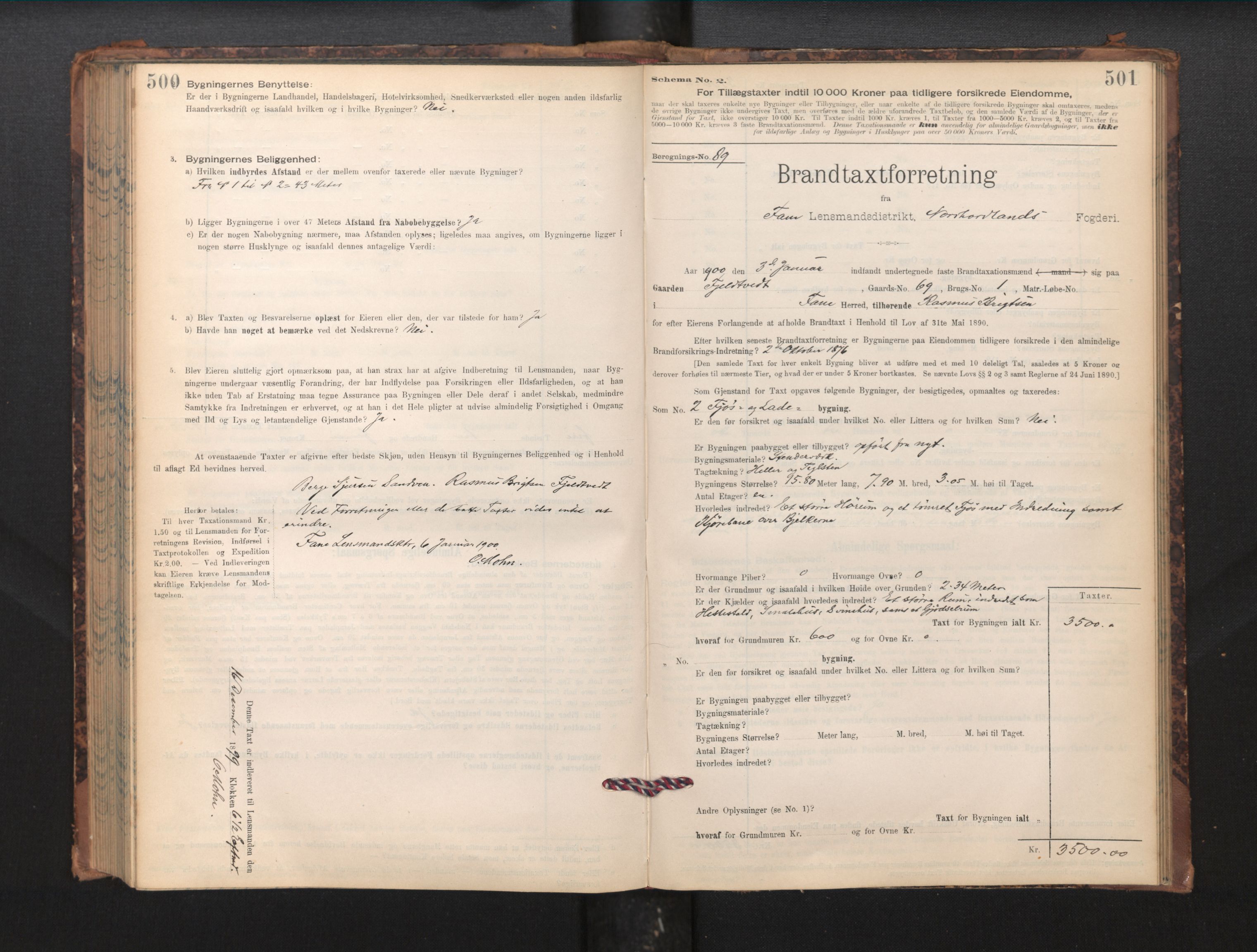 Lensmannen i Fana, SAB/A-31801/0012/L0017: Branntakstprotokoll skjematakst, 1898-1903, s. 500-501