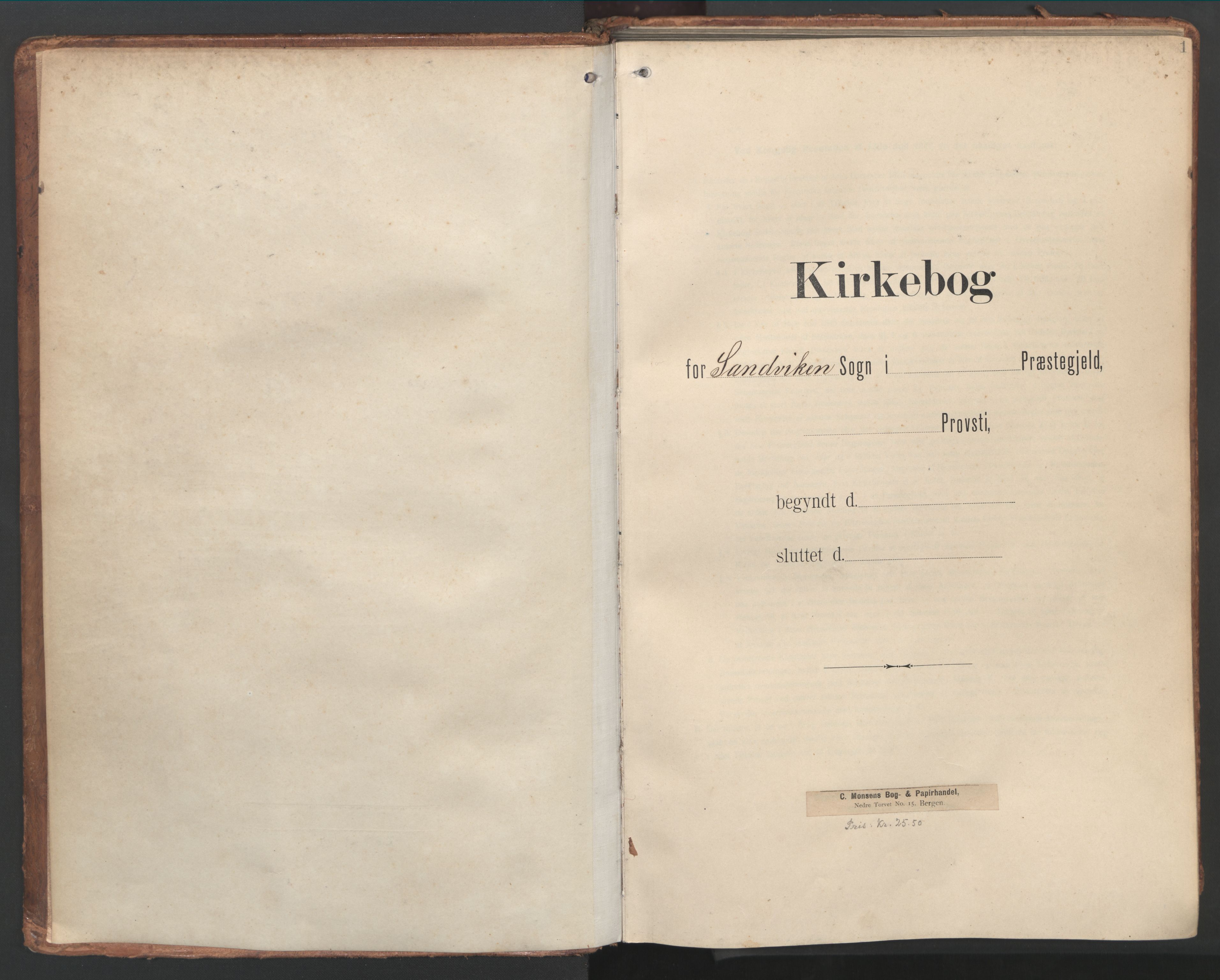 Sandviken Sokneprestembete, SAB/A-77601/H/Ha/L0019: Ministerialbok nr. E 2, 1905-1933, s. 1