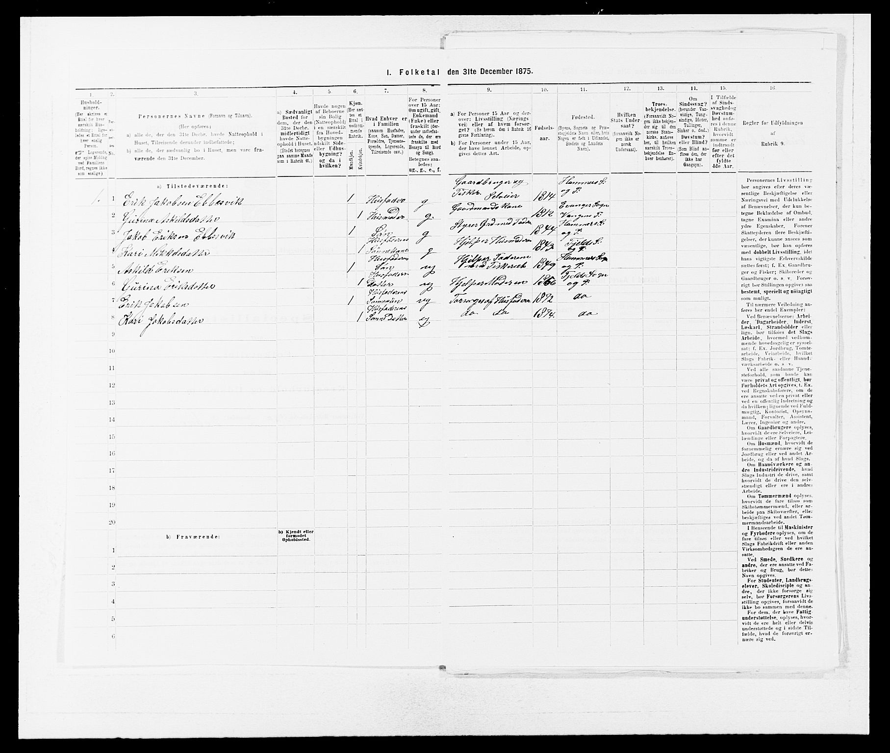 SAB, Folketelling 1875 for 1246P Fjell prestegjeld, 1875, s. 876