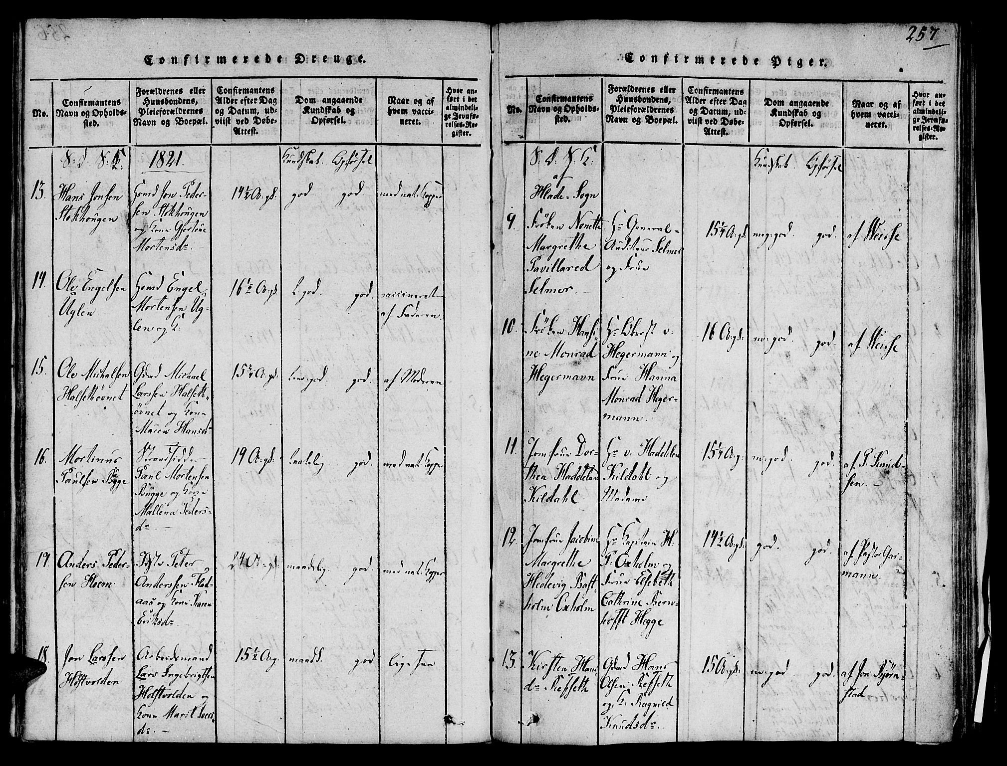 Ministerialprotokoller, klokkerbøker og fødselsregistre - Sør-Trøndelag, SAT/A-1456/606/L0283: Ministerialbok nr. 606A03 /1, 1818-1823, s. 257