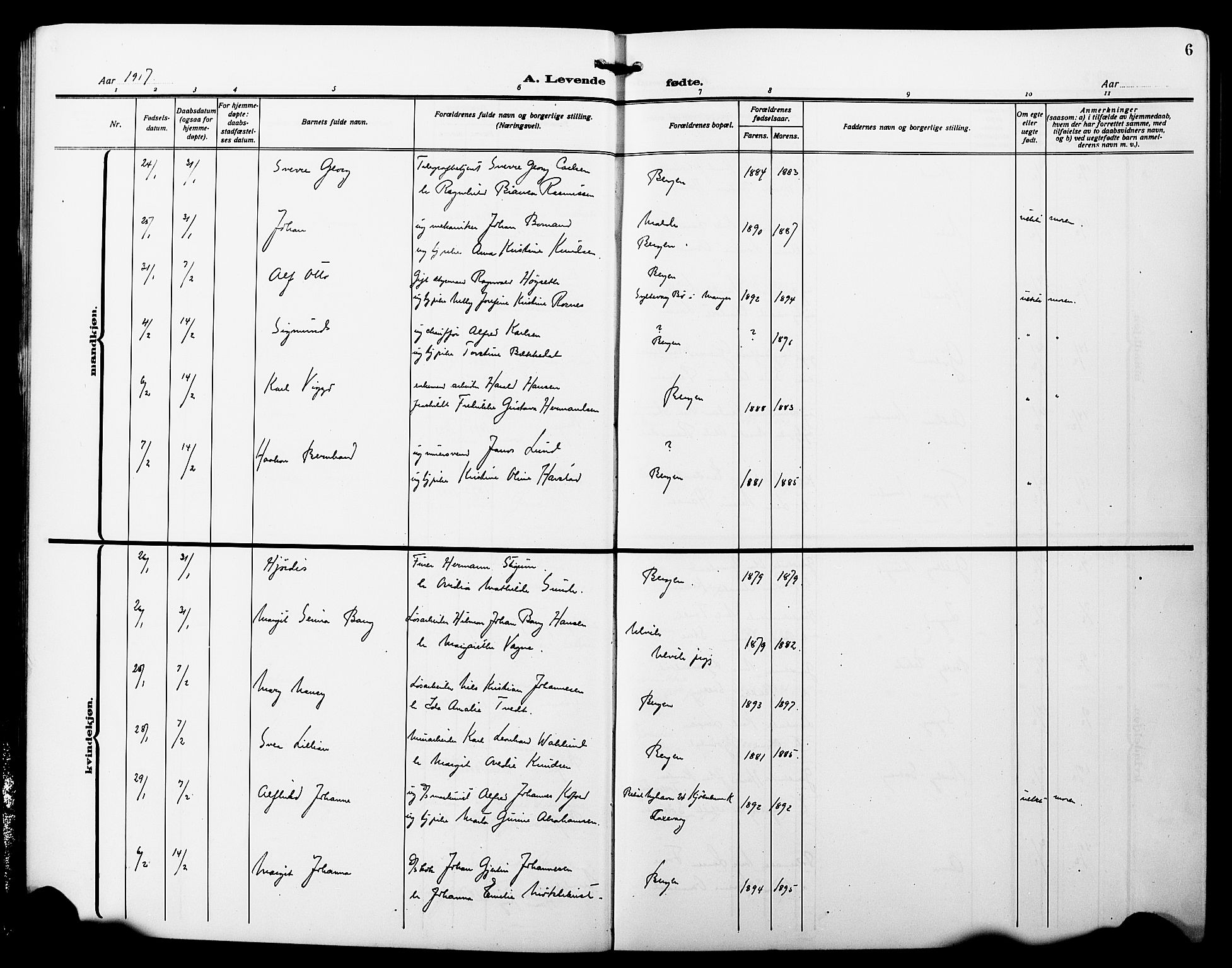 Fødselsstiftelsens sokneprestembete*, SAB/-: Klokkerbok nr. A 3, 1916-1925, s. 6
