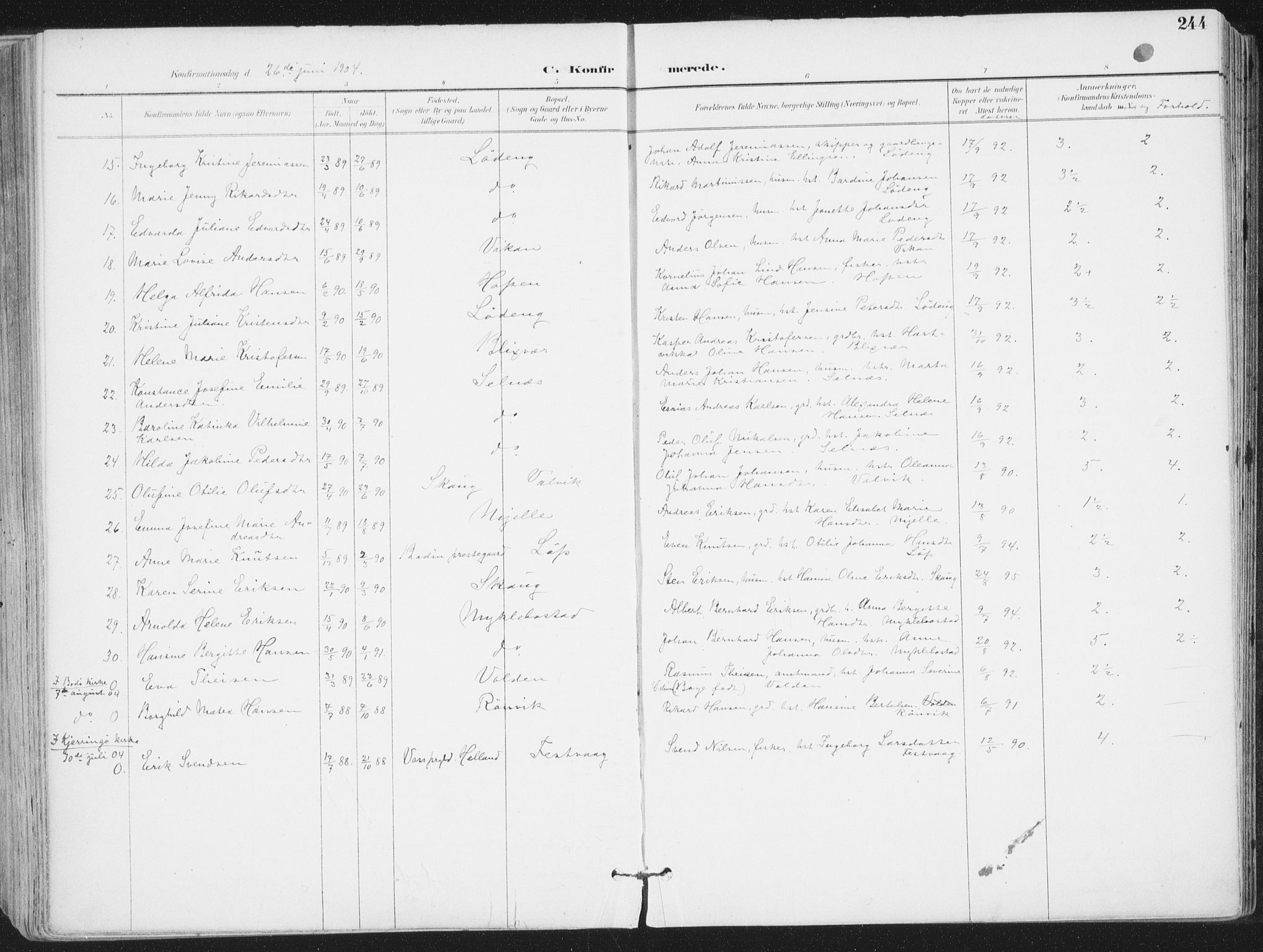 Ministerialprotokoller, klokkerbøker og fødselsregistre - Nordland, SAT/A-1459/802/L0055: Ministerialbok nr. 802A02, 1894-1915, s. 244