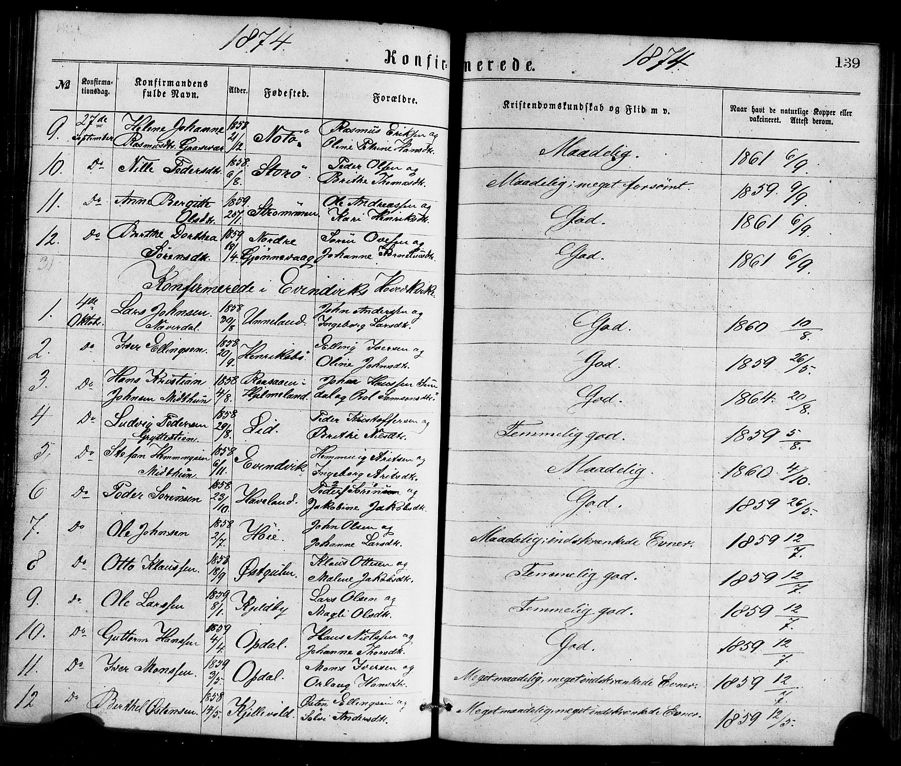 Gulen sokneprestembete, AV/SAB-A-80201/H/Haa/Haaa/L0023: Ministerialbok nr. A 23, 1870-1880, s. 139