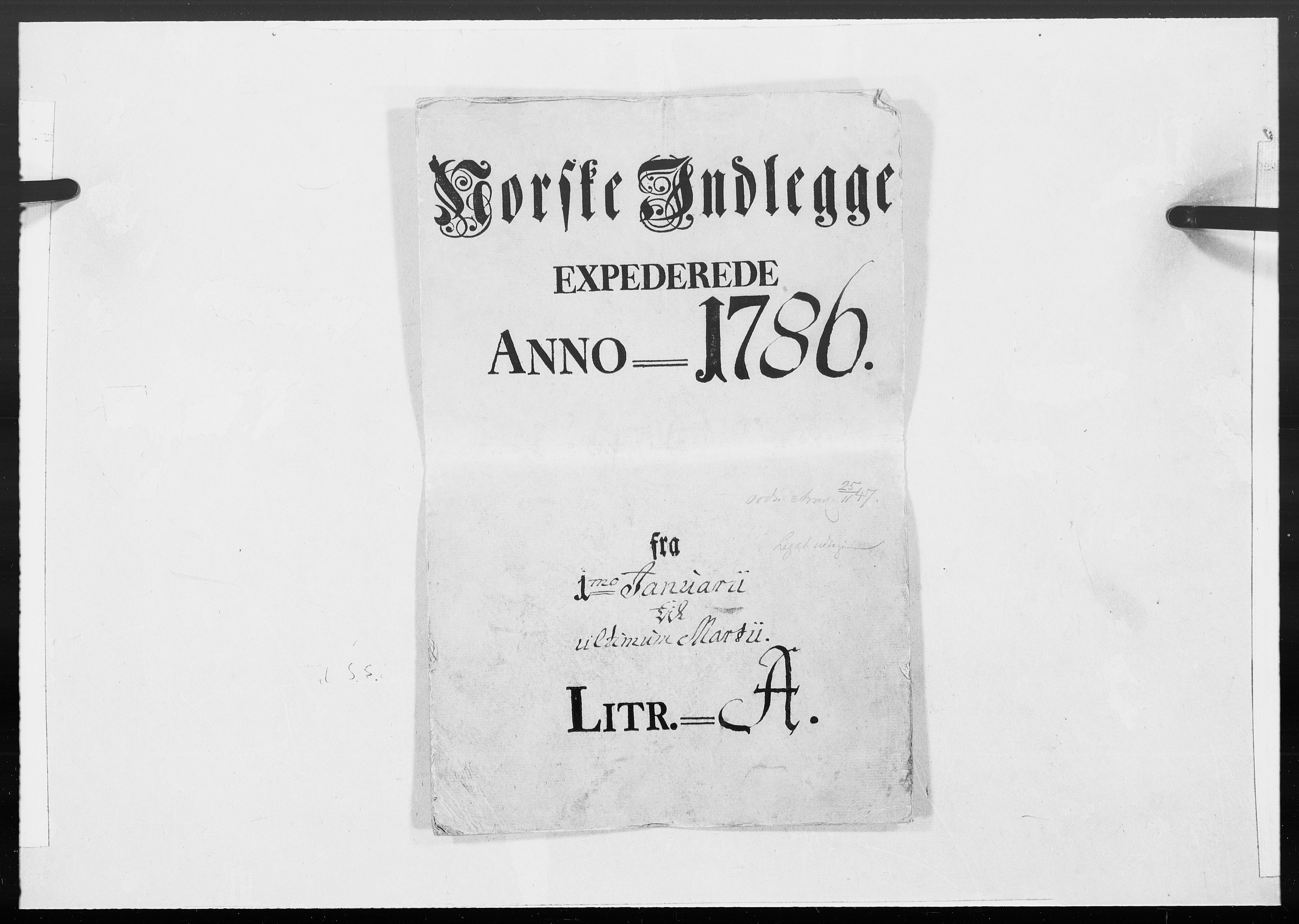 Danske Kanselli 1572-1799, RA/EA-3023/F/Fc/Fcc/Fcca/L0259: Norske innlegg 1572-1799, 1786, s. 1
