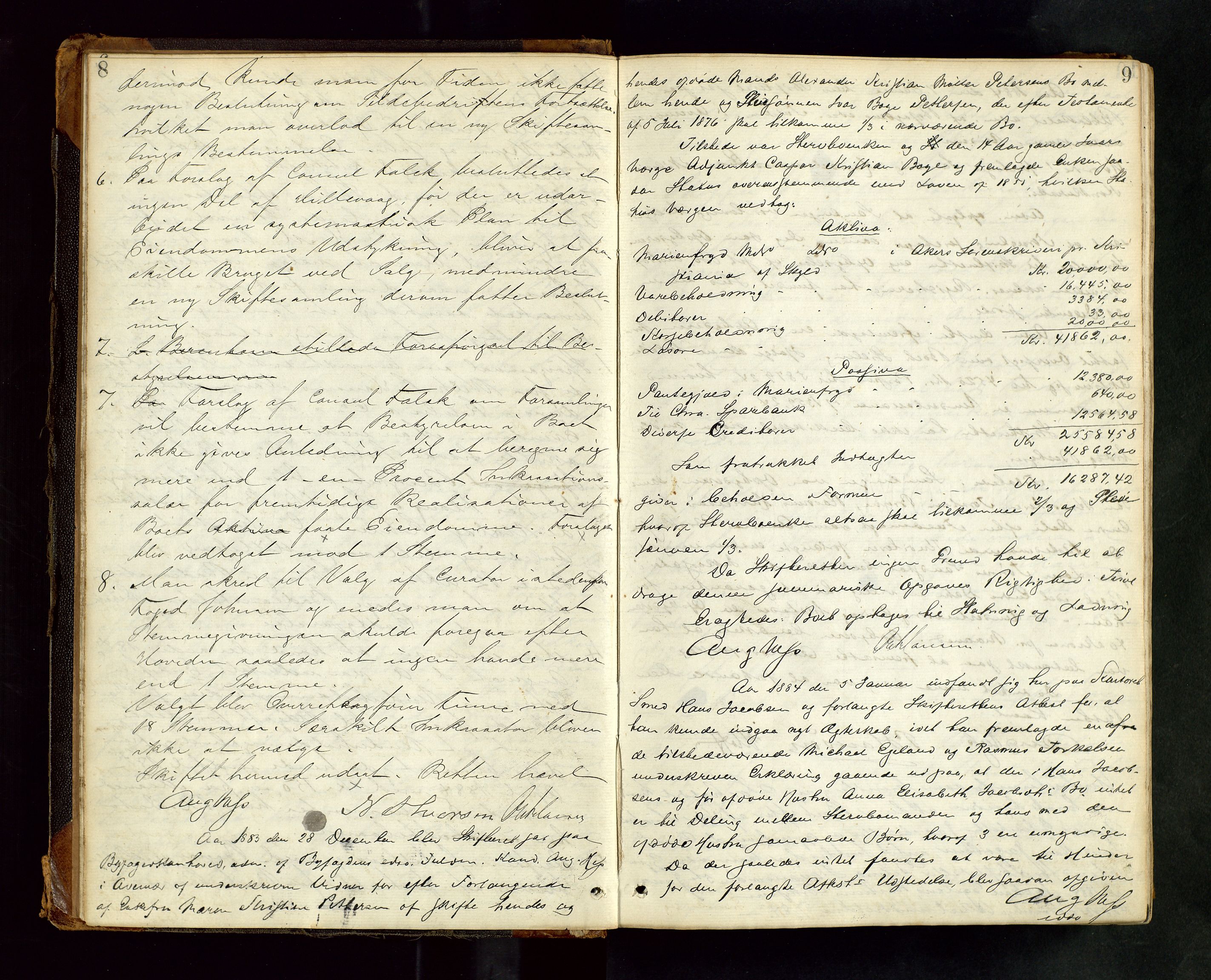 Stavanger byfogd, AV/SAST-A-101408/001/5/50/503BB/L0017: Skifteforhandlingsprotokoll, 1883-1889, s. 8-9