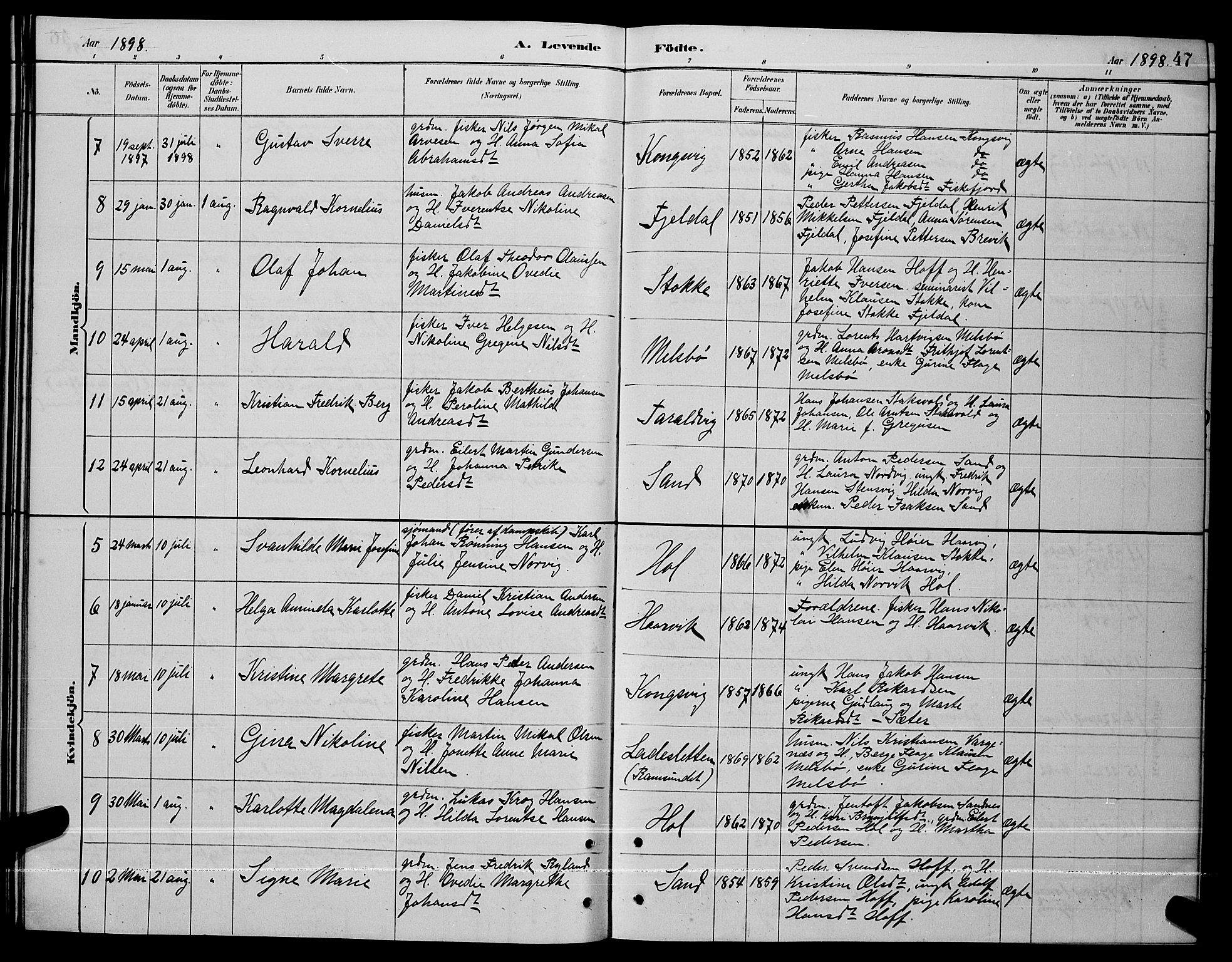 Ministerialprotokoller, klokkerbøker og fødselsregistre - Nordland, AV/SAT-A-1459/865/L0931: Klokkerbok nr. 865C03, 1885-1901, s. 47