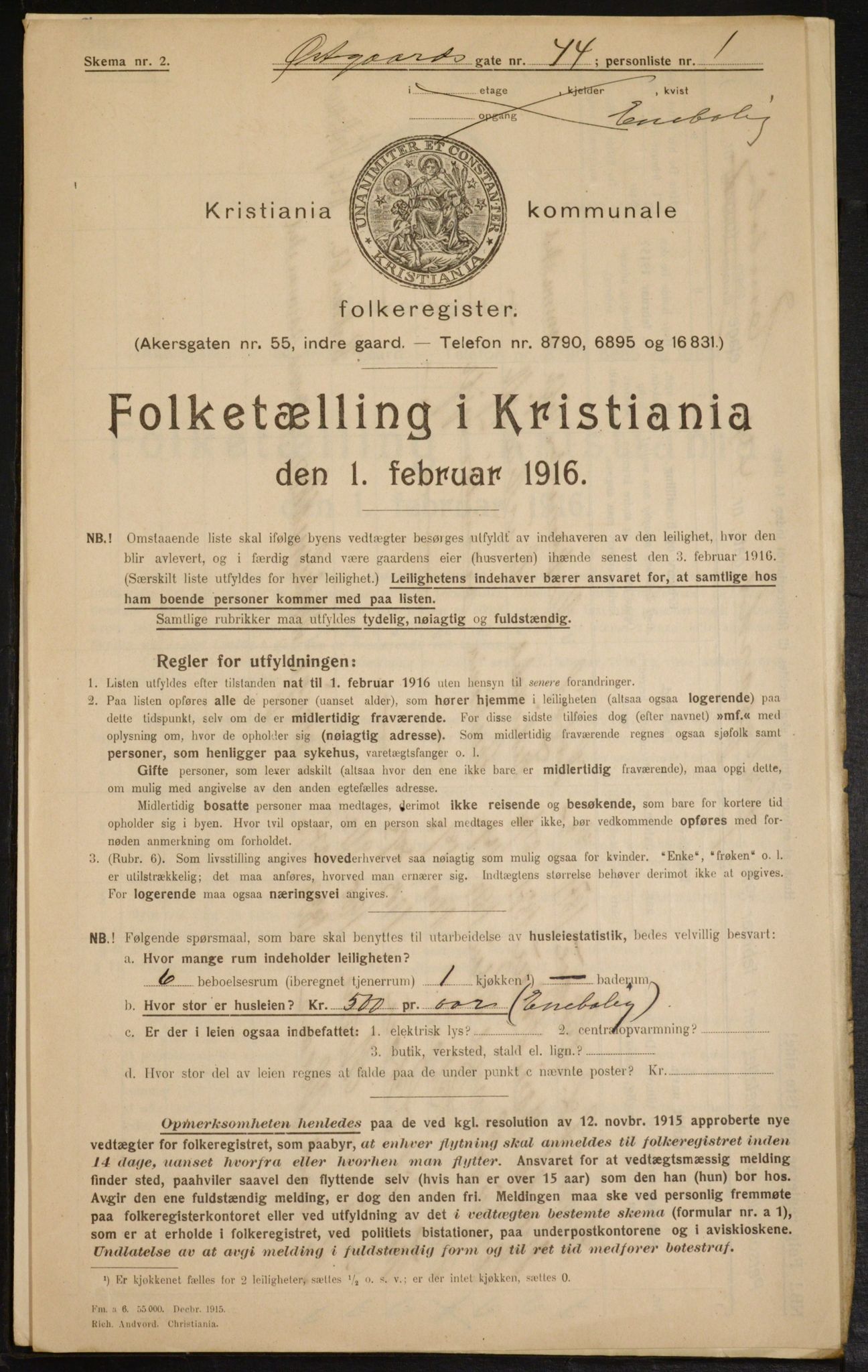 OBA, Kommunal folketelling 1.2.1916 for Kristiania, 1916, s. 133084