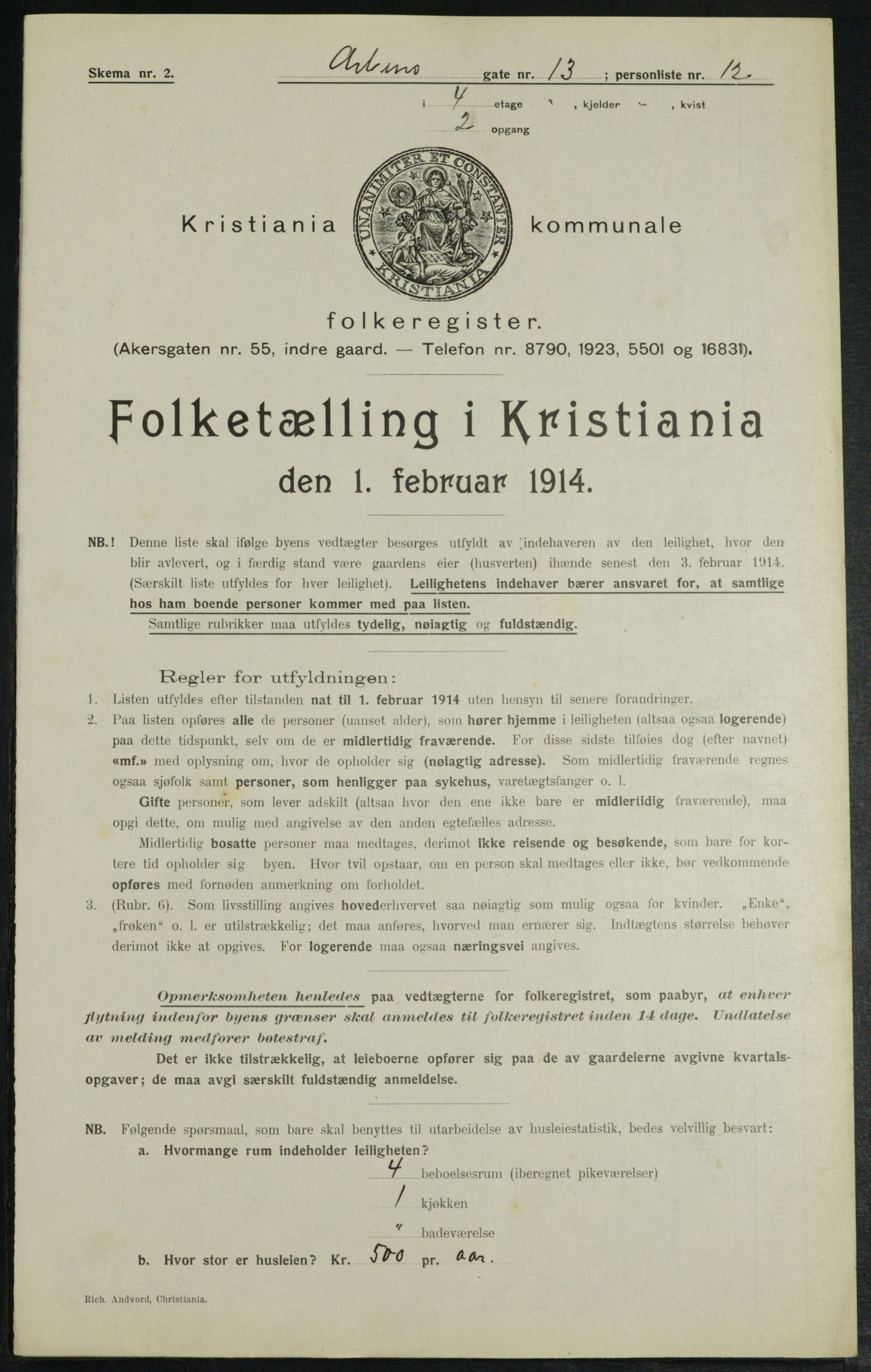 OBA, Kommunal folketelling 1.2.1914 for Kristiania, 1914, s. 1709