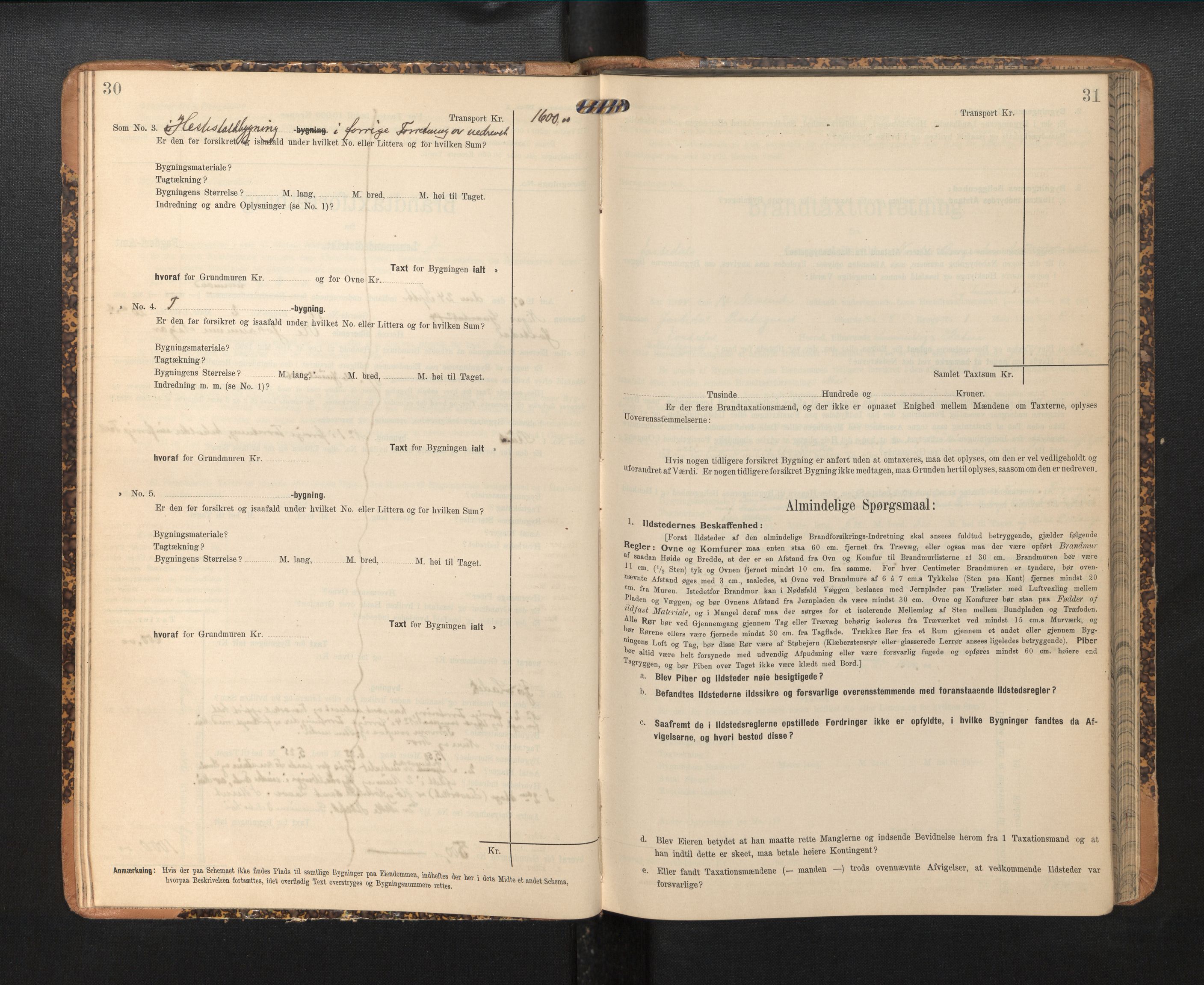 Lensmannen i Jostedal, SAB/A-28601/0012/L0004: Branntakstprotokoll, skjematakst, 1906-1919, s. 30-31